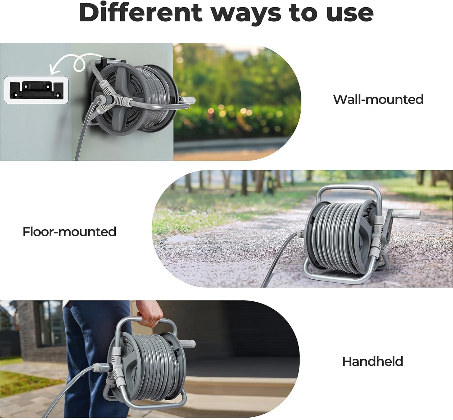 Traderight Portable Water Hose Reel Holder, 1/2'' X 20M, Wall Mount Garden Hose Reel, 2 Nozzle Modes, Self-Closing Water Pipe Valve, Handheld, Garden Watering Car Washing Pet Bathing, PP PVC Material image number 3