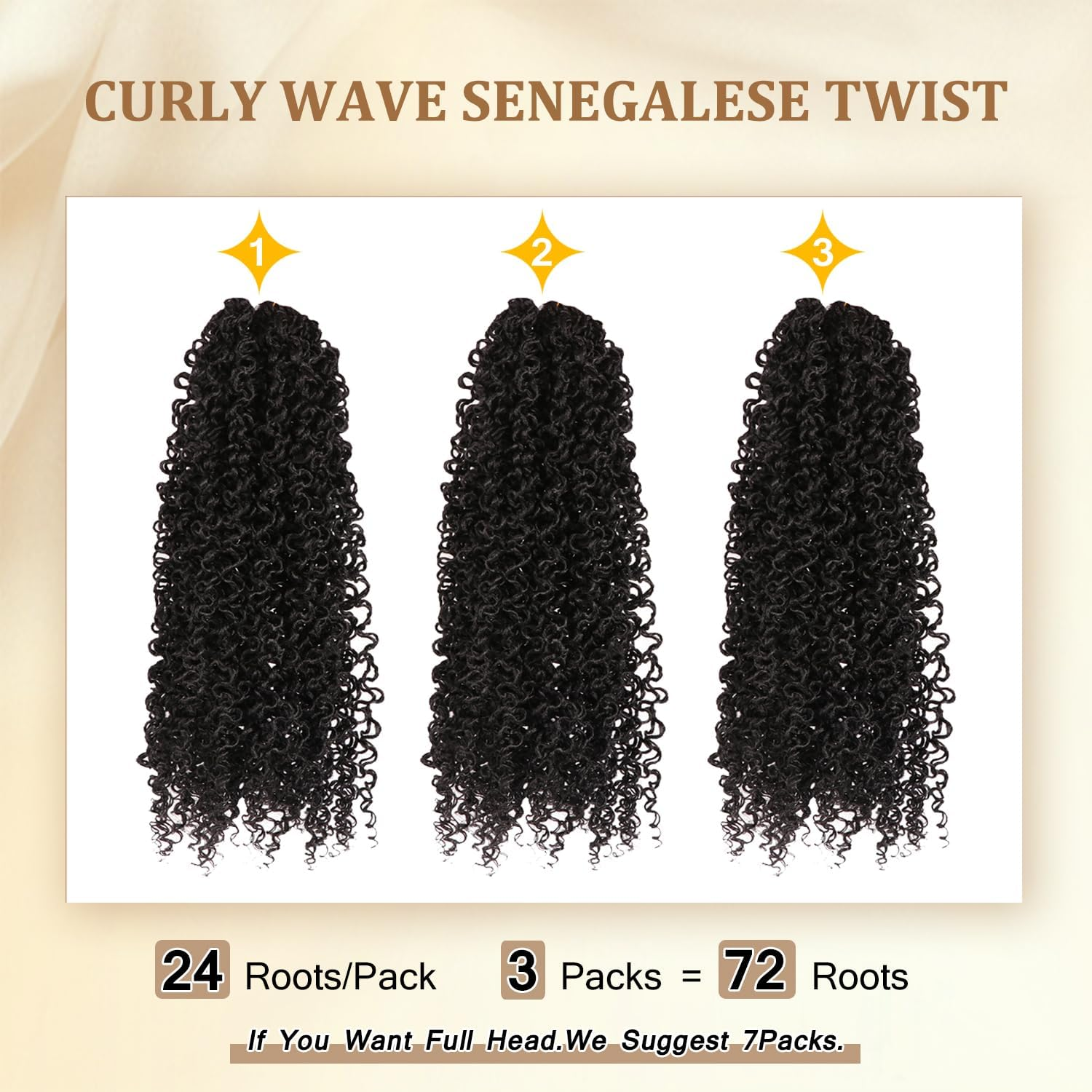 Bohemian Yanky Twist Crochet Hair Pre-Twisted Passion Twist Hair with Curly Ends Kinky Twists Pre-Looped Curly Wave Senegalese Twist Braids (1B#, 10 Inch (Pack of 3)) image number 2