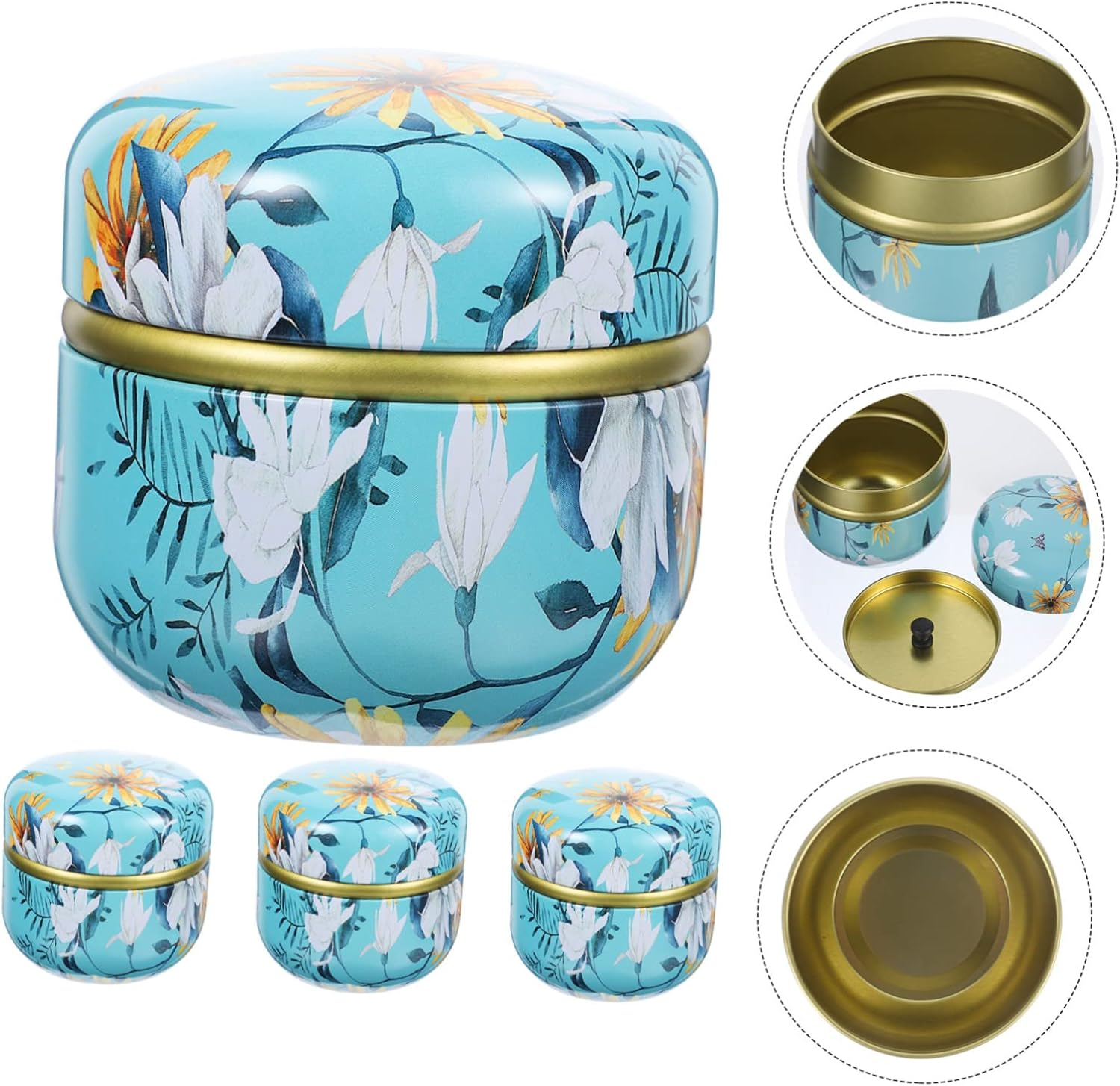 NAMOARLY 4Pcs Vintage Tea Storage Containers Mini Portable Sealed Iron Canisters Lid for Travel and Home Tea Preservation image number 6