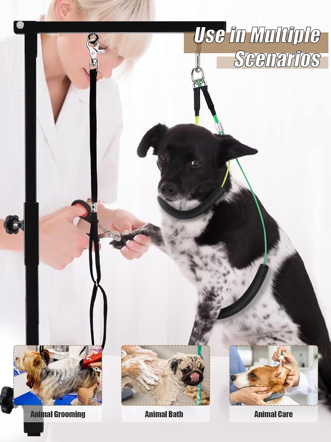 Foldable Pet Dog Grooming Arm with Clamp, Kalolary Dog Grooming Loop Noose & Two No Sit Haunch Holder, 35.5" Height Adjustment Grooming Arm for for Medium & Small Dogs image number 2