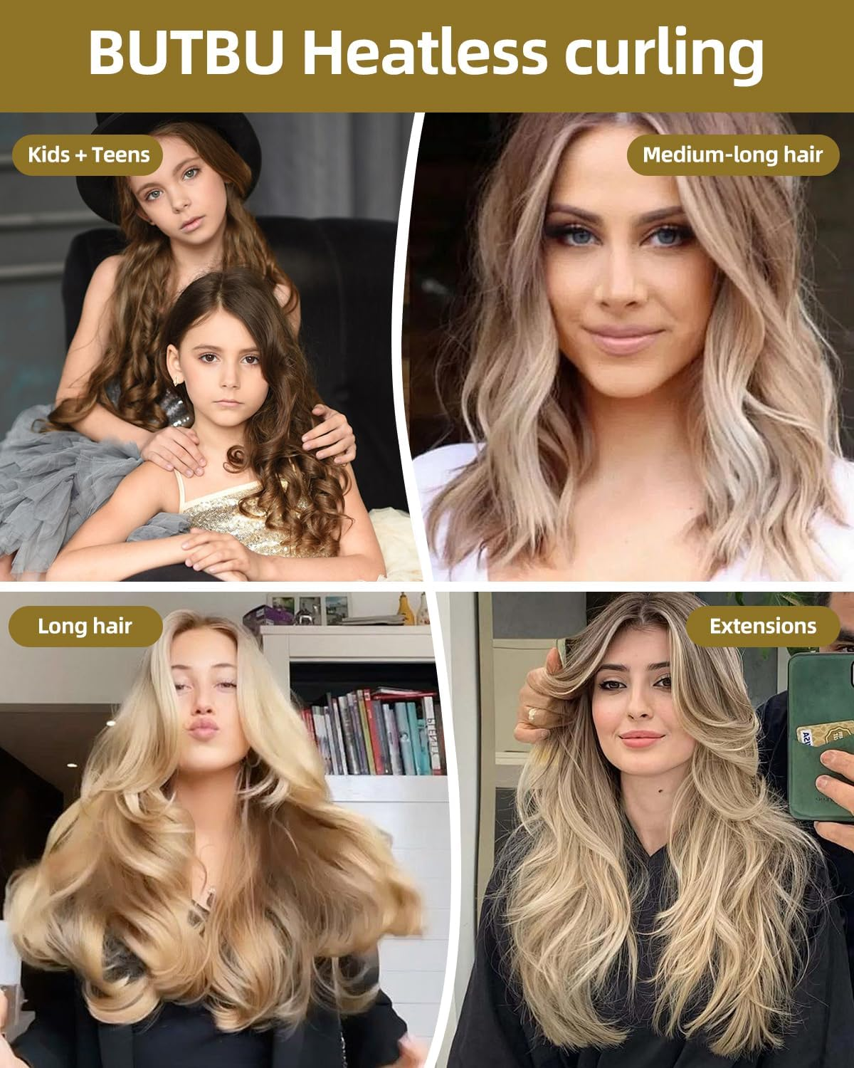 JUKOTA Pack of 5 Heatless Curls, Velvet Heatless Curls Band, Hair Curler Overnight, Curlers Overnight, DIY Hair Curler Rollers Set, Curls without Heat for Long Hair (Beige) image number 5