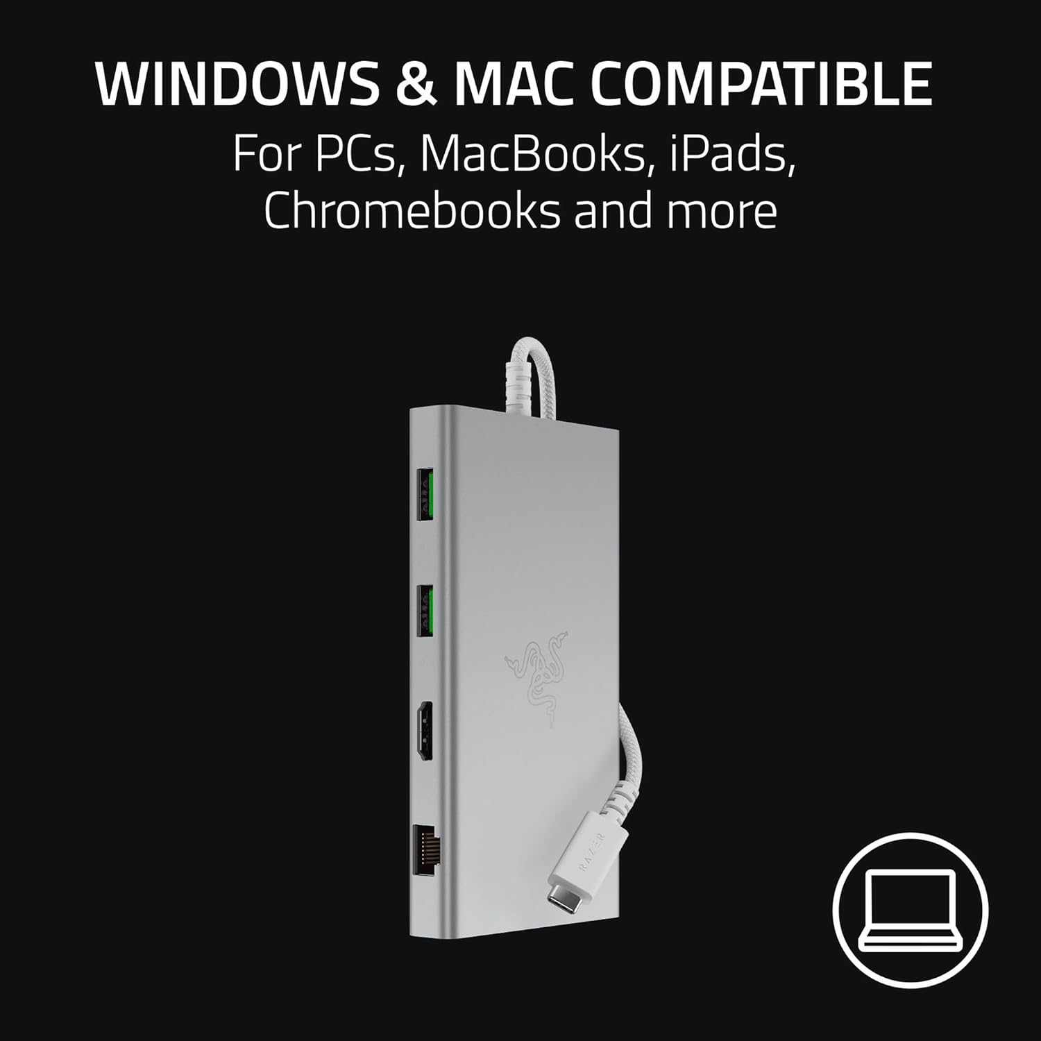 Razer USB-C Dock - 11 Ports with HDMI, Gigabit Ethernet, 3.5Mm Audio Port, USB-A & -C, Compatible with Windows and Mac (Screen Output with 4K, 7.1 Surround Sound) - Mercury White image number 5