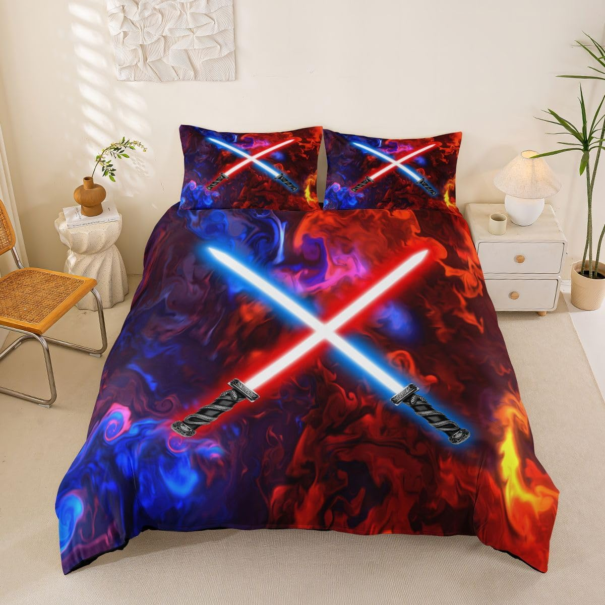 Feelyou Lightsaber Duvet Cover Lightning Red Blue Smokey Galaxy Bedding Set Future Technology Comforter Cover for Boys Girls Children Teens Bedroom Decor Bedspread Cover King Size with 2 Pillow Case image number 6