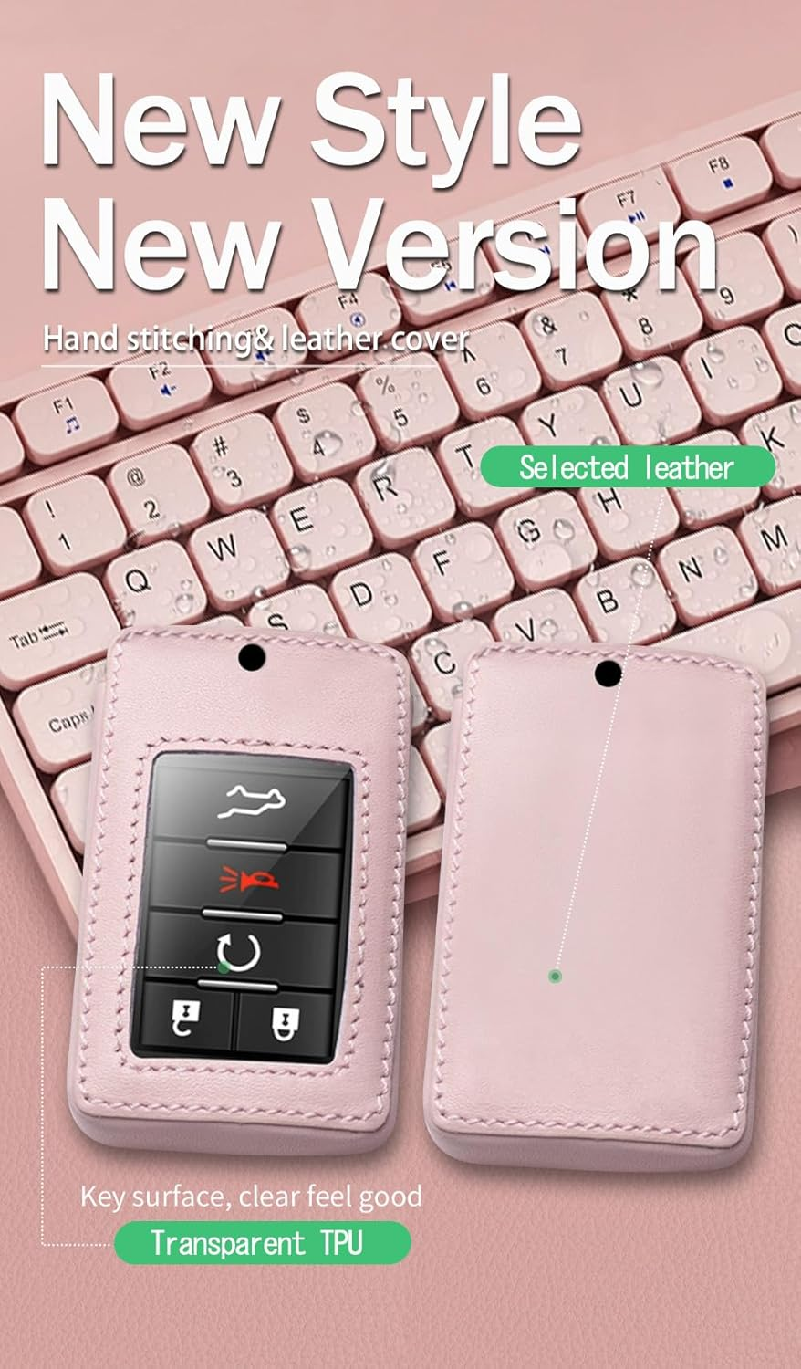 Ontto Leather Car Key Fob Cover Fit for Chevy Corvette C7 for Holden Captiva CG7 for Cadillac DTS SLS SRX XLS STS Escalade Key Case Holder Shell Key Chain Keyring Protector Car Styling Accessories - 1-Black image number 2