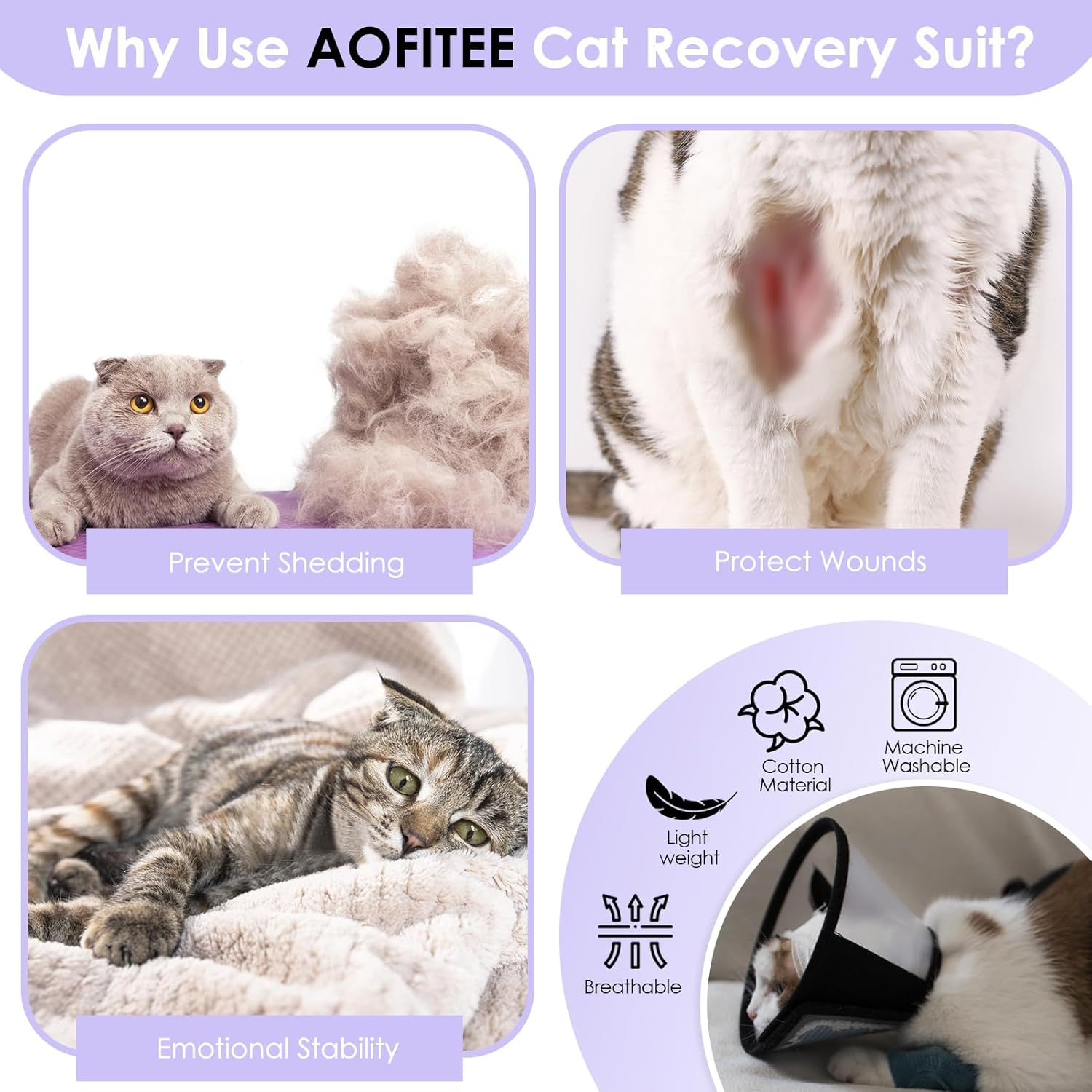 AOFITEE Cat Bodysuit after Surgery, Cat Bodysuit for Cat Surgery, Medical Pet Shirt Cat after Castration, Leak Protection Cat Body after Surgery Castration Cat, Cat Clothing after Castration, M image number 4