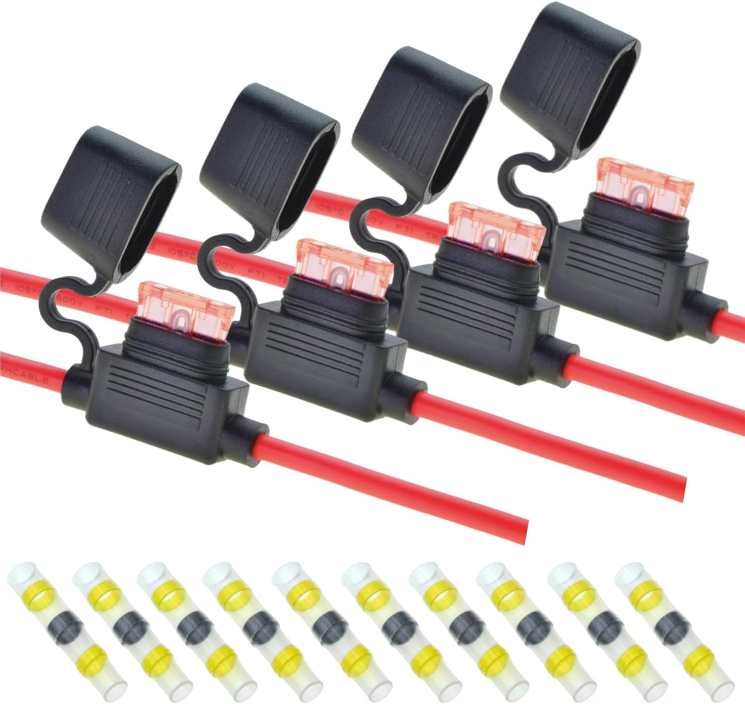 Wlzll 10 Gauge Fuse Holder Inline &ndash; 4 Waterproof Blade Fuse Holder Kit With10 AWG Heat Shrink Solder Seal Wire Connectors &ndash; Automotive Marine ATV RV Protection &ndash; 12V-24V Fuse Block Kit 4+10 Pcs image number 2