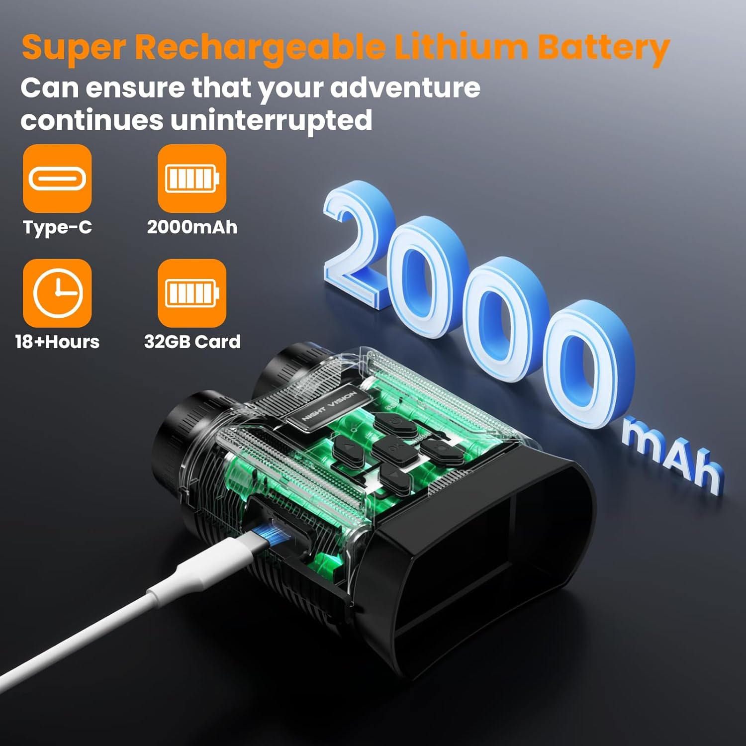 NKBZEB Night Vision Goggles - 5W Upgraded 4K HD IR Binoculars - 8X Digital Zoom, Rechargeable Binoculars with Camera Built In, 32GB Card to save Photos and Videos, Flashlight (Black) image number 6