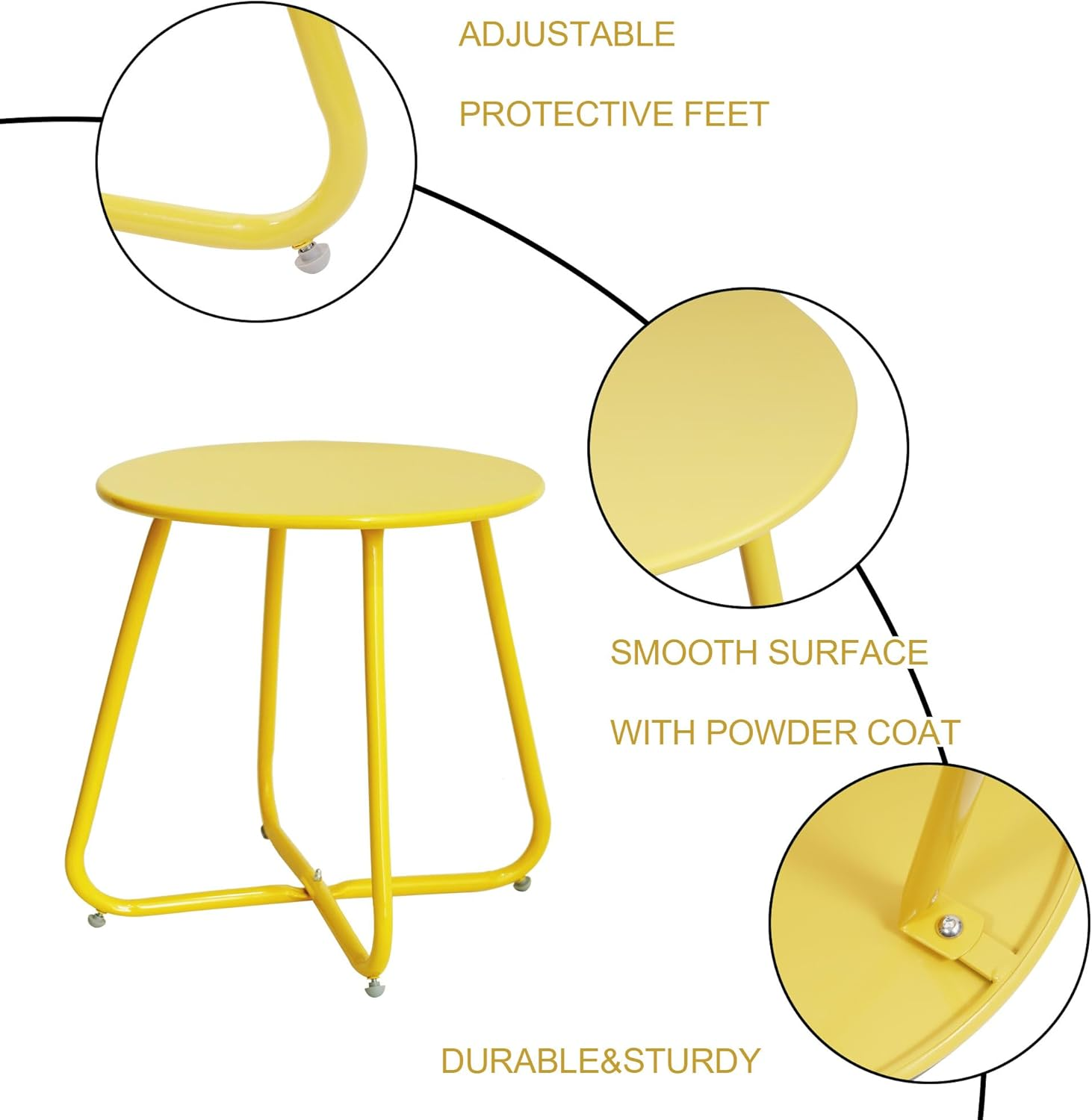 Elevon Weather Resistant Outdoor 17.5&rdquo; round End Accent Table for Bistro Balcony, Yellow image number 2