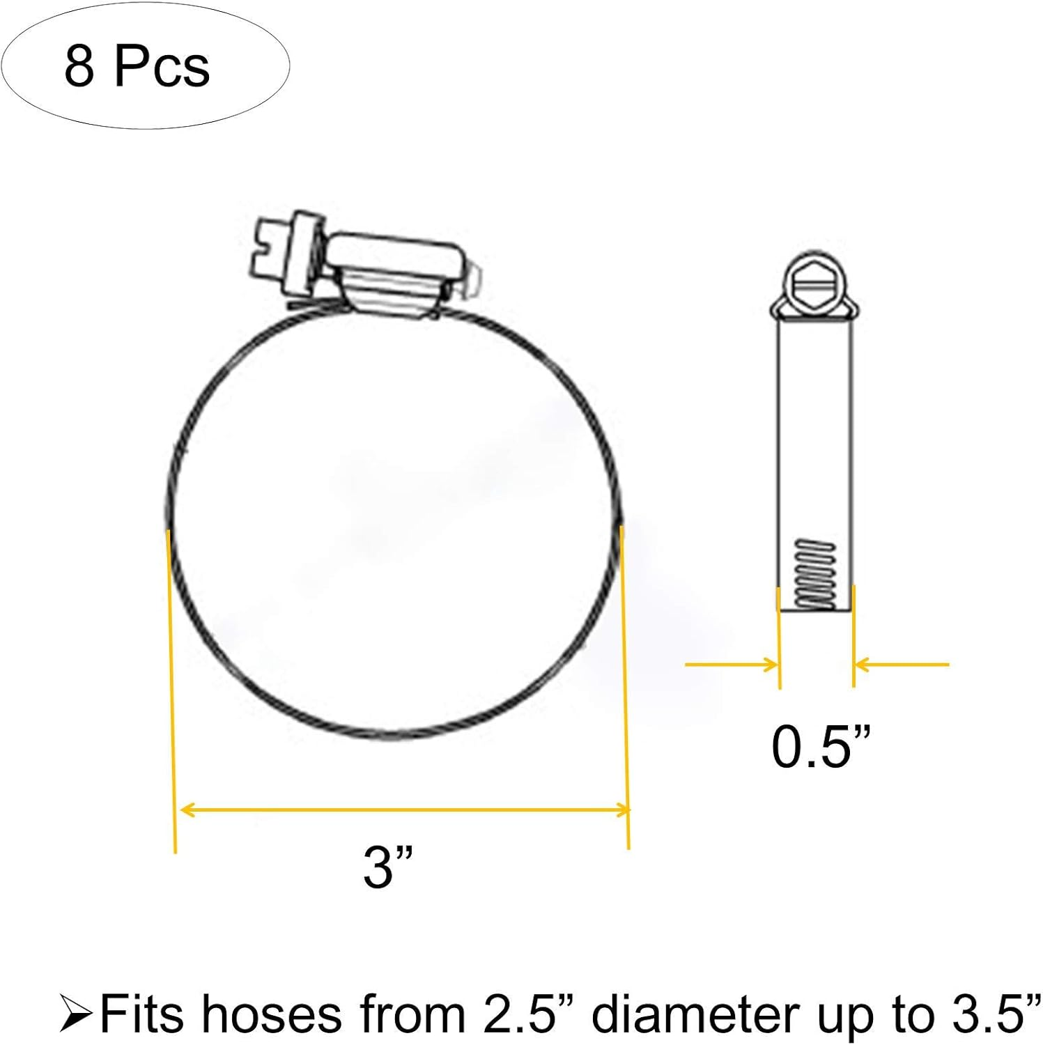 8Pcs 3" Adjustable 304 Stainless Steel Duct Clamps Hose Clamp Pipe Clamp Air Ducting Clamp Worm Drive Hose Clamps (65Mm-89Mm) image number 4