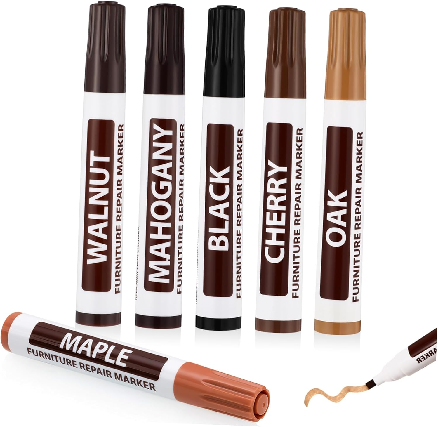 6Pcs Furniture Touch up Markers Set Oil-Based Wooden Furniture Repair Pens for Scratch Concealing and Blemish Hiding Suitable for Home and Office image number 2