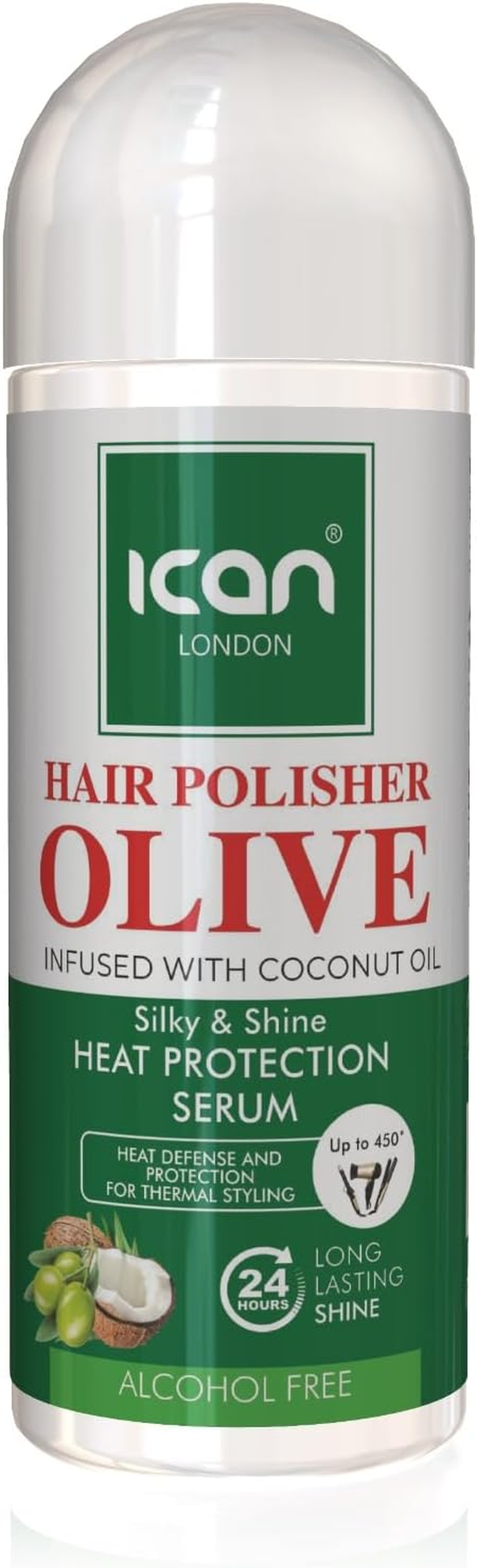 Ican London Hair Polisher Olive Oil Infused with Coconut Oil Heat Protection Serum Alcohol Free 207Ml image number 1
