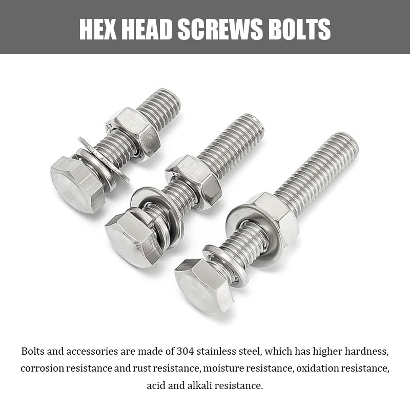 4Pcs M8 X 35Mm Stainless Steel Bolt Kit - Hex Head Screws with Nuts & Washers for Bike/Motorcycle/Garden DIY Repairs, Fully Threaded Rust-Resistant Hardware Set image number 3
