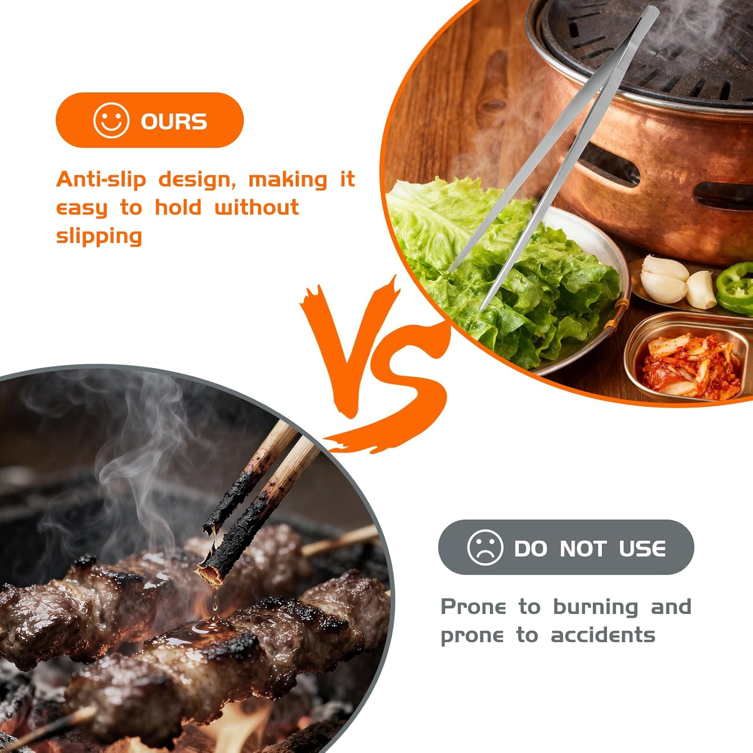 Cooking Tweezers Set, 2PCS 12-Inch Stainless Steel Kitchen Tongs with Fine Head and Broader Head, Professional Cooking Tools for Kitchen, BBQ & Culinary Tasks image number 5