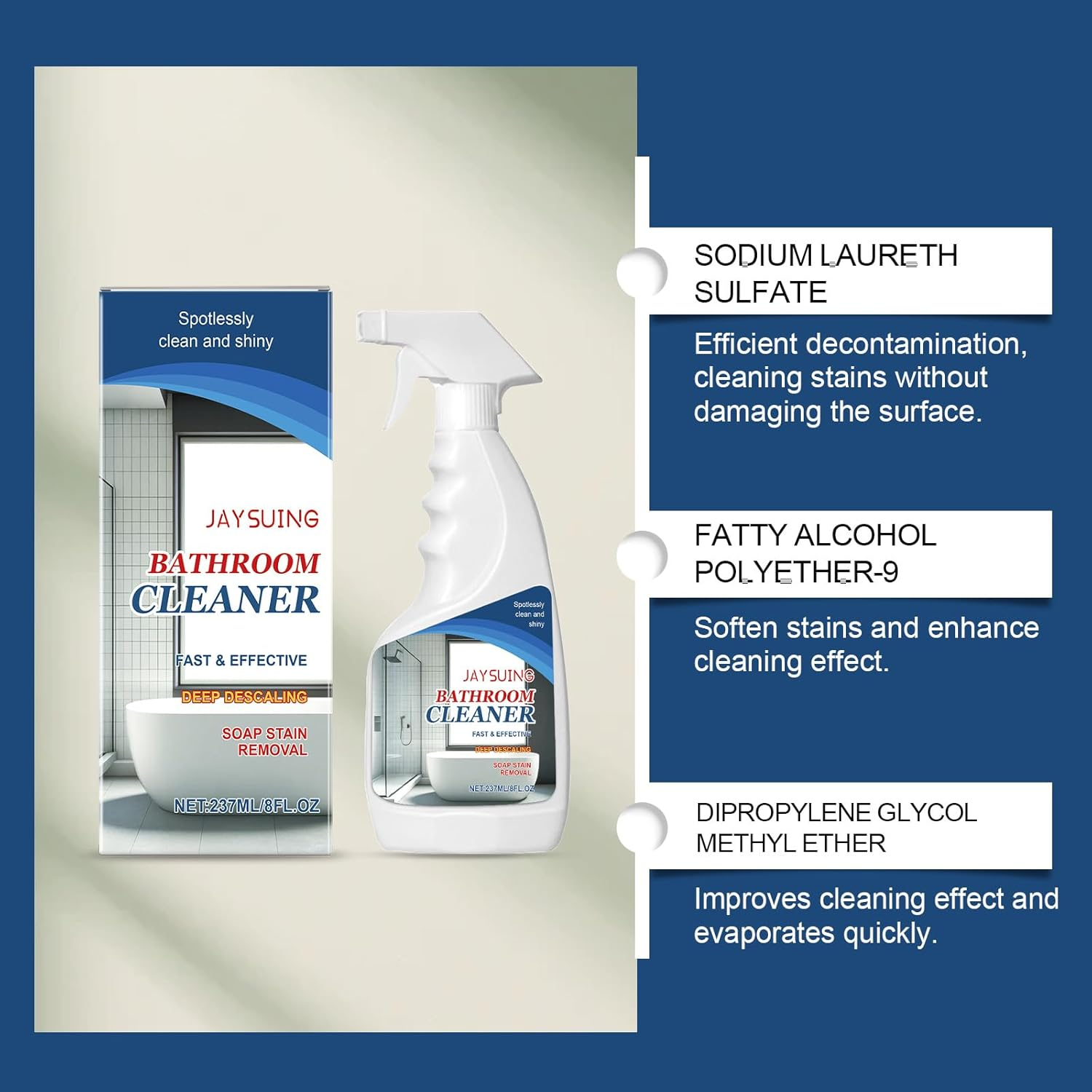 Fast-Acting Bathroom Cleaner, Multi-Surface Descaling Spray, 237Ml image number 3