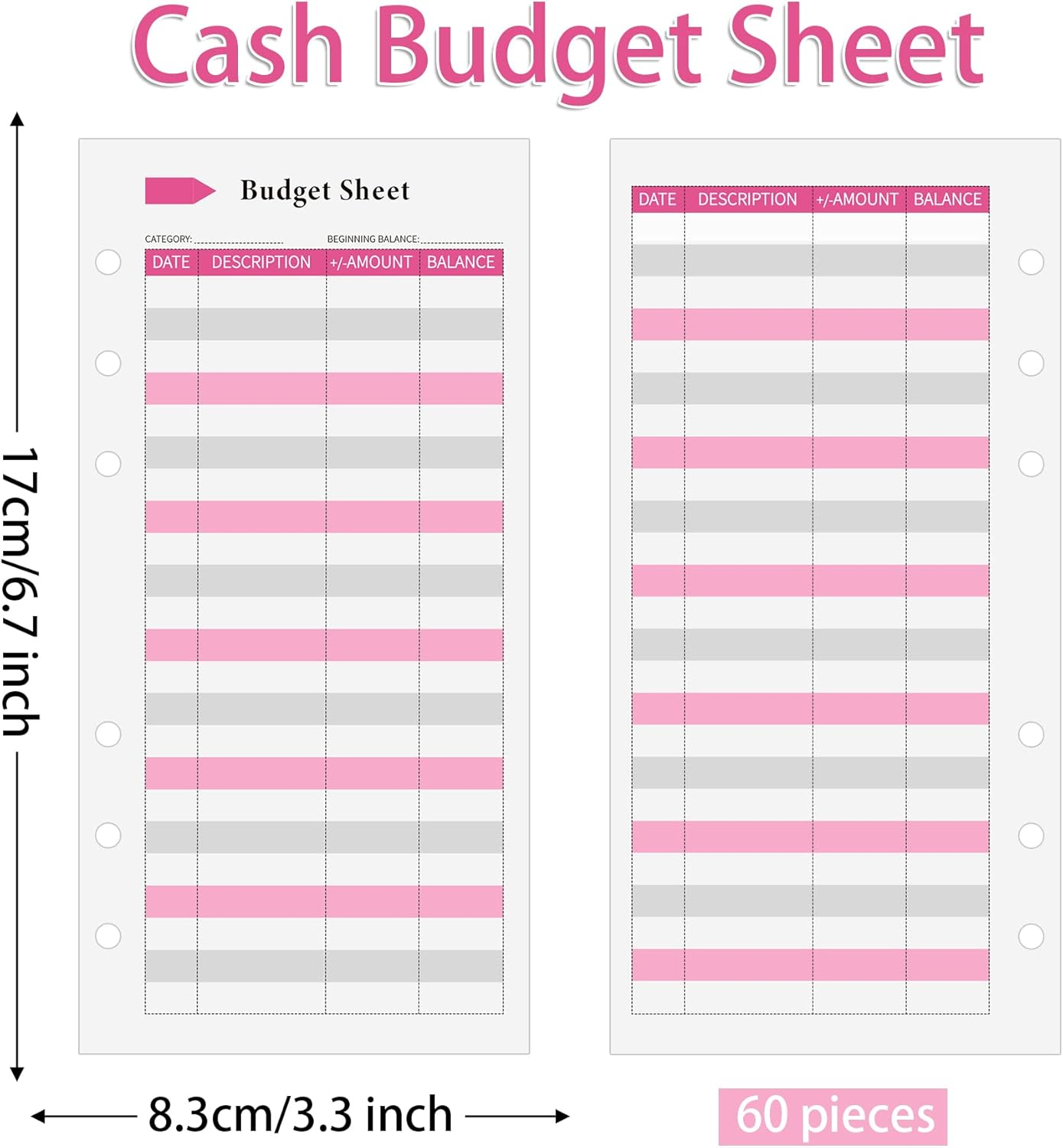 Ndsox 60PCS A6 Budget Sheets for Budget Planner Binder, 6-Holes Expense Budget Tracker Sheets, Spending Tracker Sheets, A6 Budget Binder Inserts Cash Ledger Book Wallet Bill Organizer, Pink image number 5