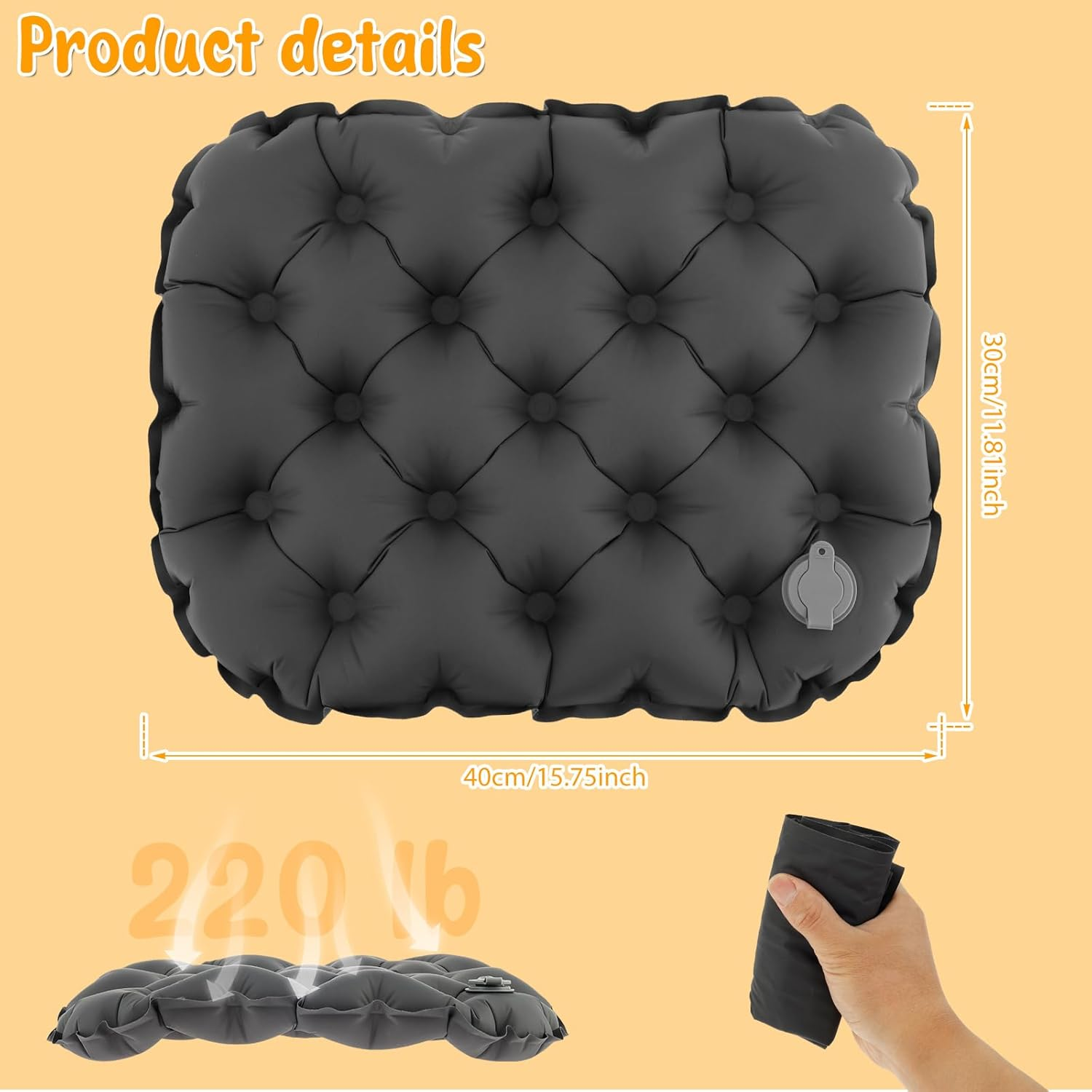 Inflatable Seat Cushion for Camping Lightweight Inflatable Seat Pad Portable Air Sitting Pad Comfortable Air Travel Seat Cushion for Hiking Office Airplane Stadium Car (Grey) image number 5