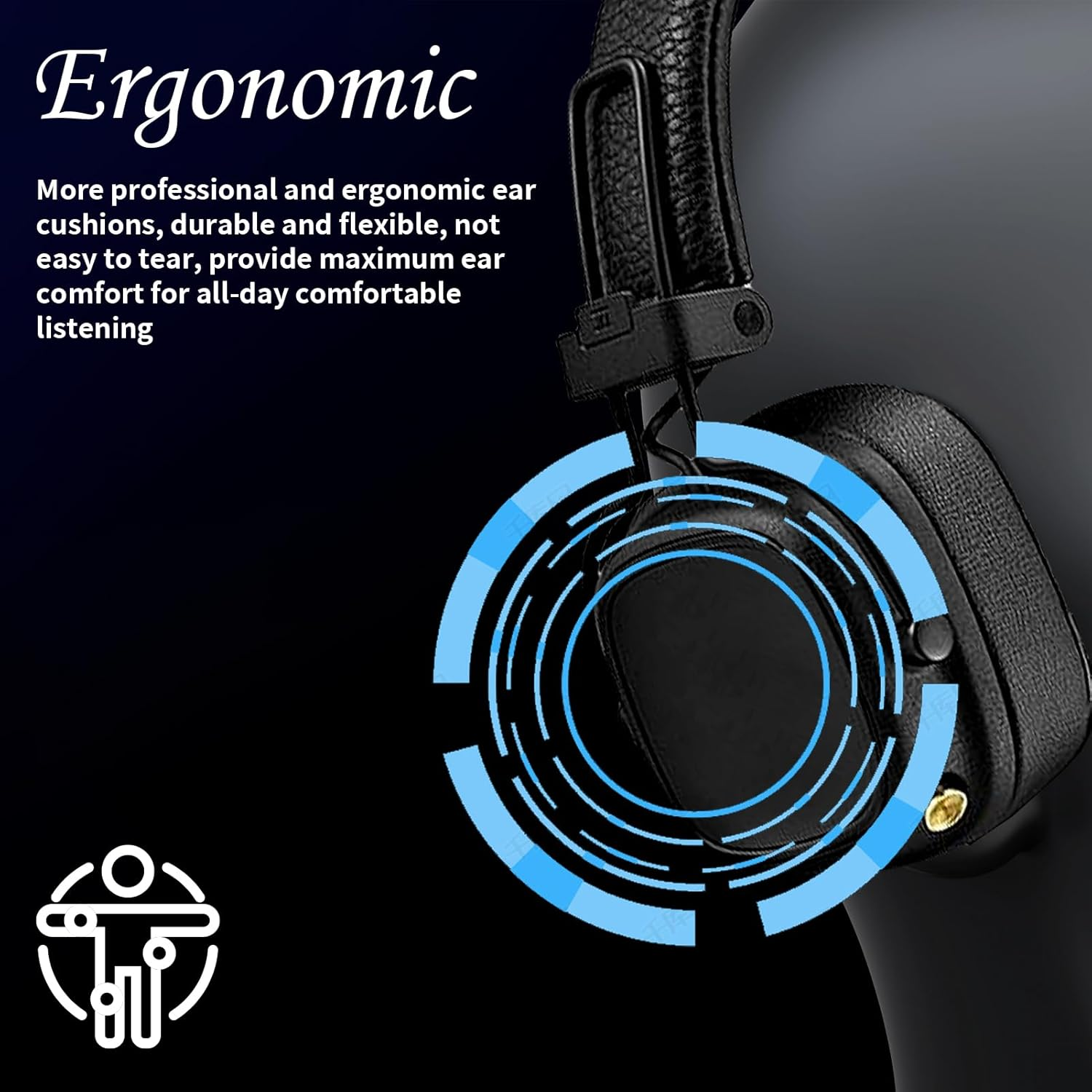 Replacement Ear Pads for Marshall Major III 3 Wired/Wireless Bluetooth On-Ear Headphones - Black image number 2