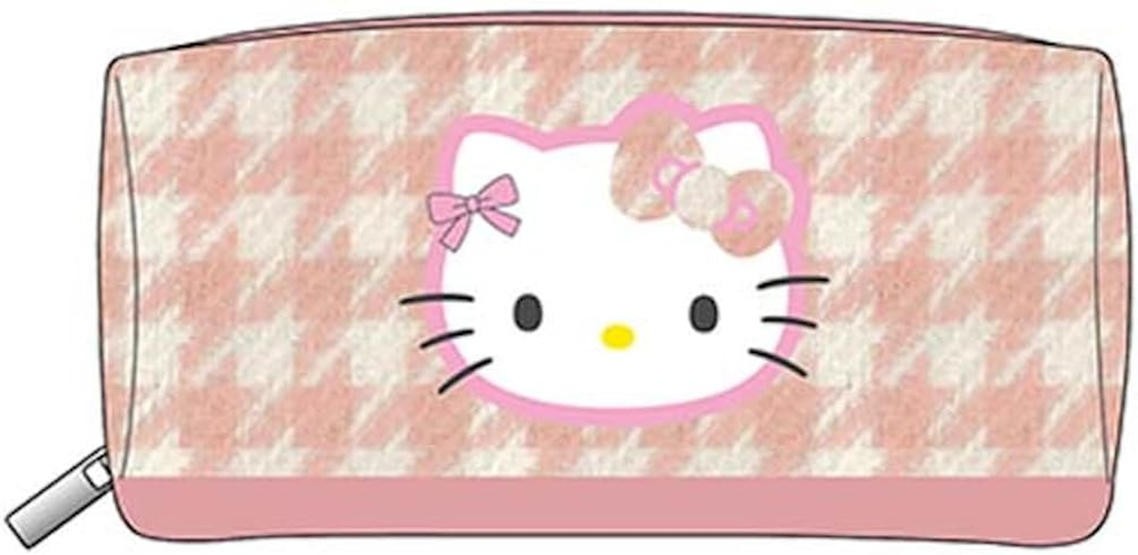 K Company KTC-SP-PK Hello Kitty (Houndstooth Series) Square Pouch, Pink, H 3.3 X W 6.9 X D 3.3 Inches (85 X 175 X 83 Mm)