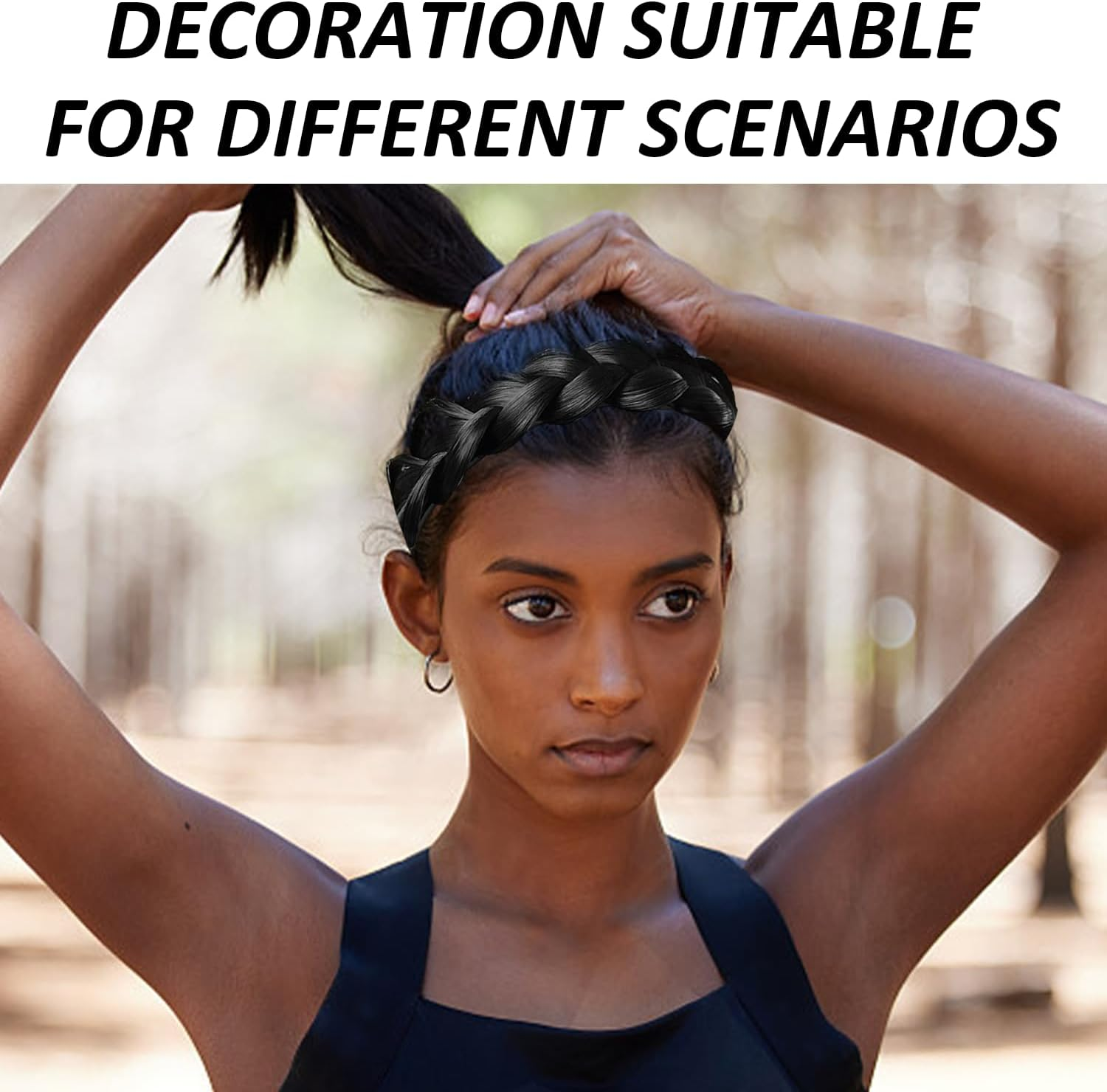 1 Piece Fluffy Braided Headband and 2 Pieces Letter Elastic Hair Accessories, Wide Padded Headband, Wig Braid Headband, Fluffy Invisible Headband (Black)