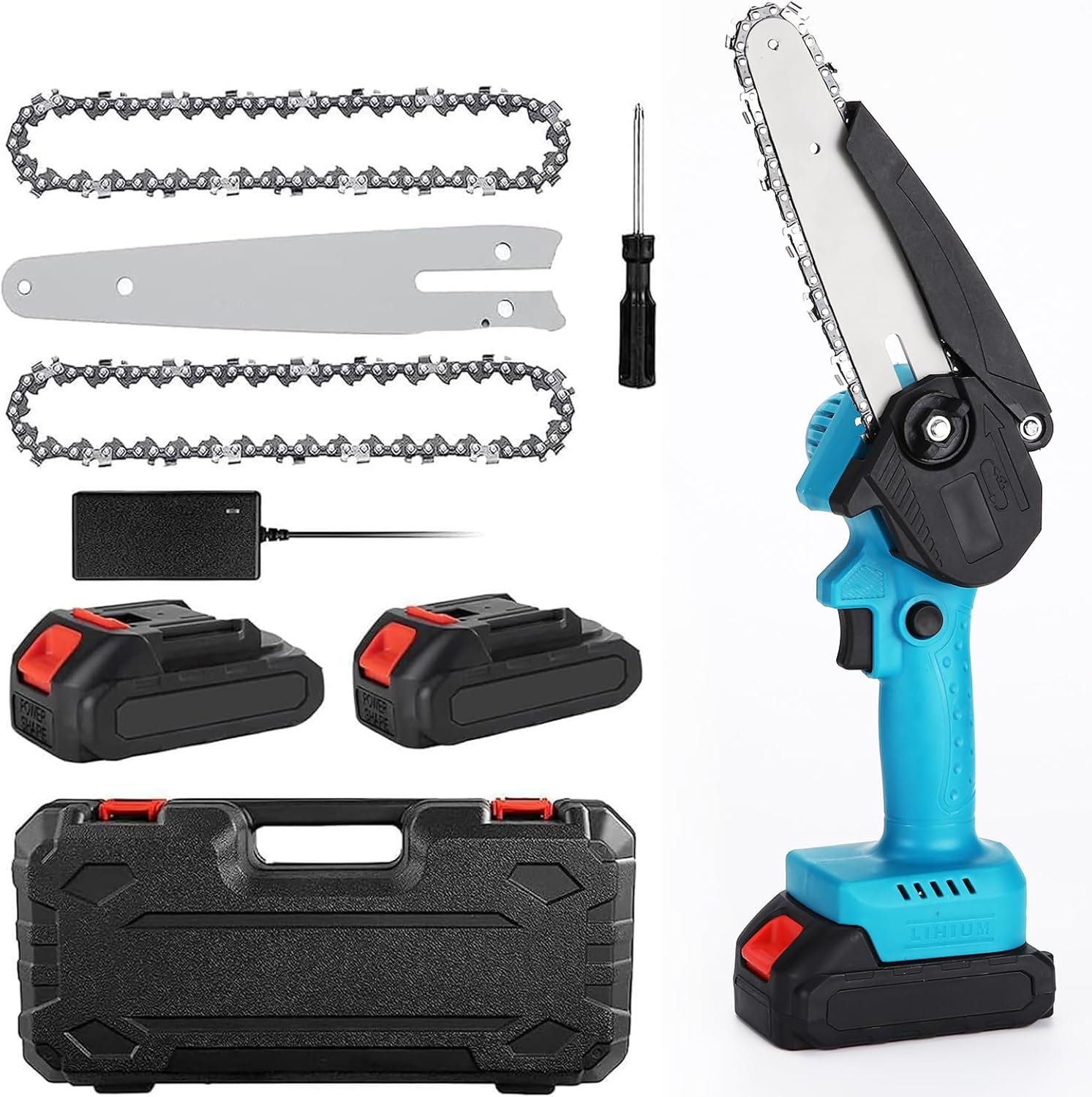 Fitbliss Cordless Mini Chainsaw, 6 Inch Upgraded 24V Electric Chainsaw 2 * 1500Mah Battery Powered, Gardening Branch Wood Cutting, Handheld Mini Chainsaw for Tree Pruning (Blue) image number 3
