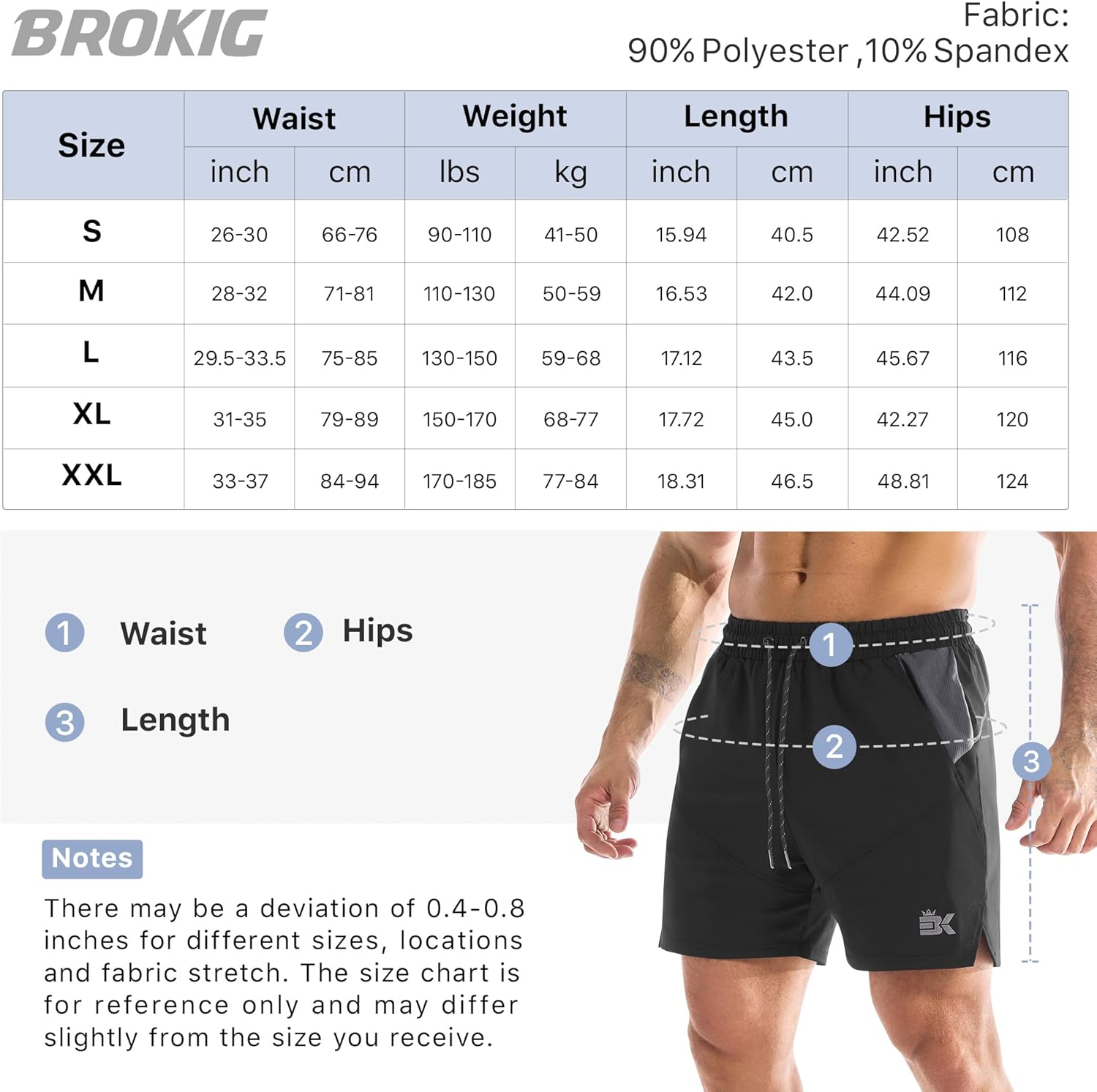 BROKIG Men'S Gym Sports Shorts, Drylite Workout Fitness Running Athletic Short 5" Quick Dry with Mesh Pockets