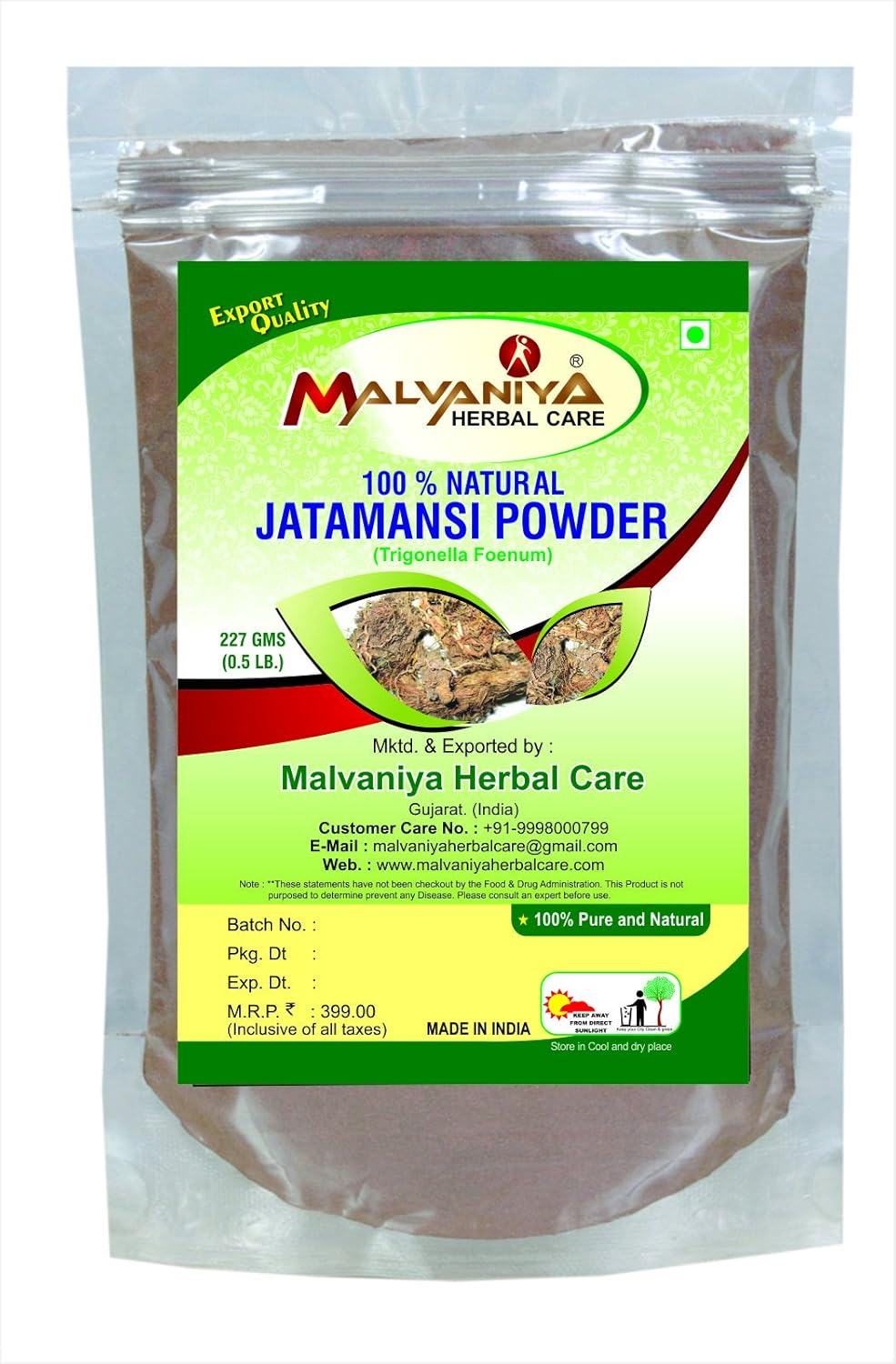 Jatamansi Hair Powder | 100% Natural Herbal for Rejuvenating Hair Roots 227 Grams by Malvaniya Herbal Care image number 3