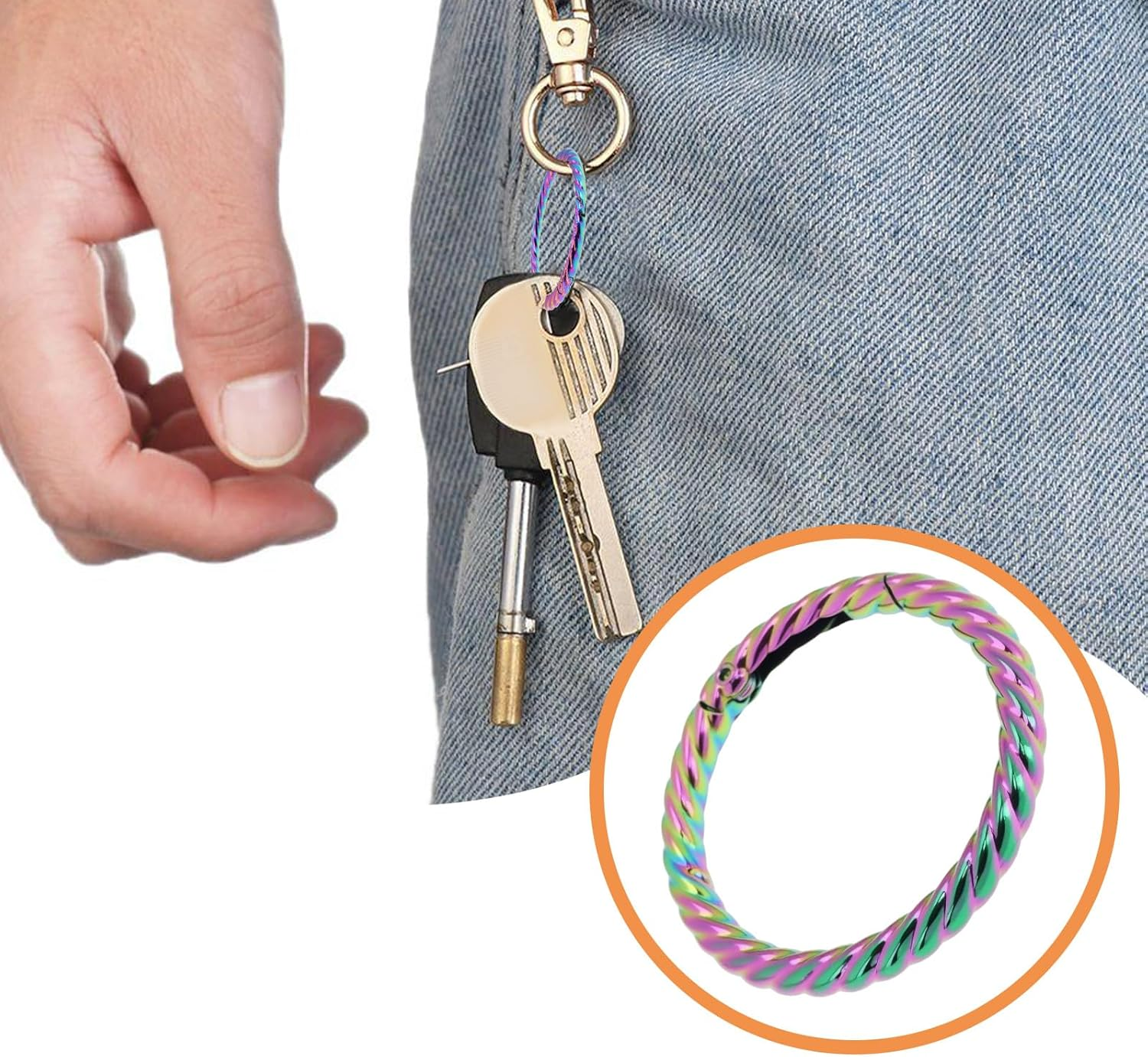 Briny River 4PCS Rainbow O Ring Hook Spring Opening Snap Clip 1 1/2 Inch Inner Diameter 38Mm Outer Diameter 48Mm Zinc Alloy Keychain image number 4