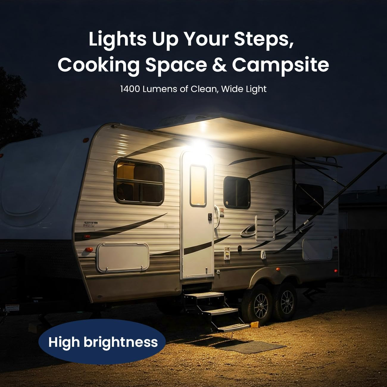 Safoner Aluminum LED RV Porch Light Exterior Oval- 1400LM Bright White & Amber Switchable Lighting, IP67 Waterproof Exterior Fixture- 12V Outdoor Light for Travel Trailer, Camper, Motorhome (White) - Black image number 2