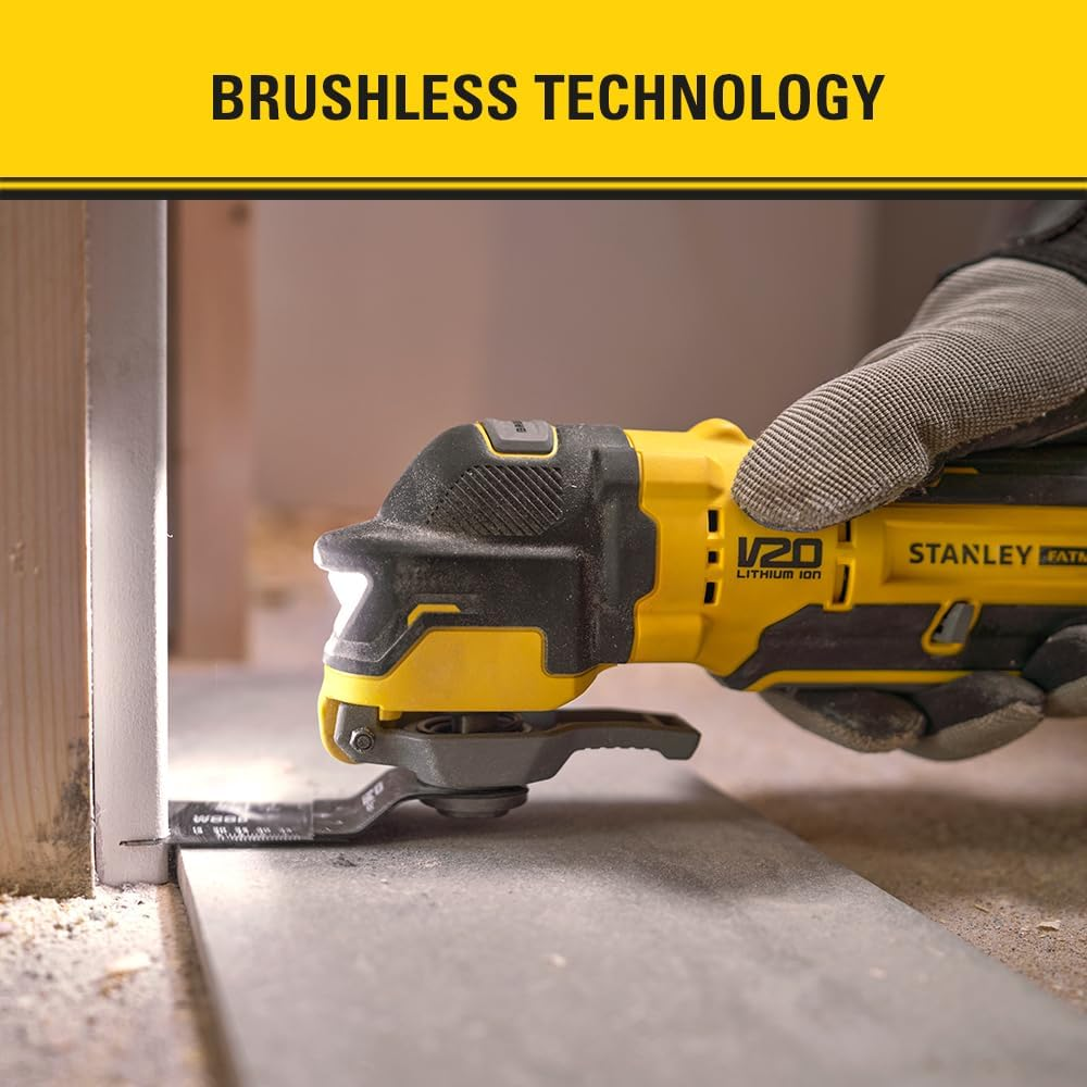 STANLEY FATMAX V20 | 18V Brushless Multi Tool - up to 19,000 OPM, LED Worklight, Ideal For: Plunge Cuts, Trimming Materials, Detail Sanding, Removing Grout, Scraping Paint or Adhesives, Bare Unit image number 3