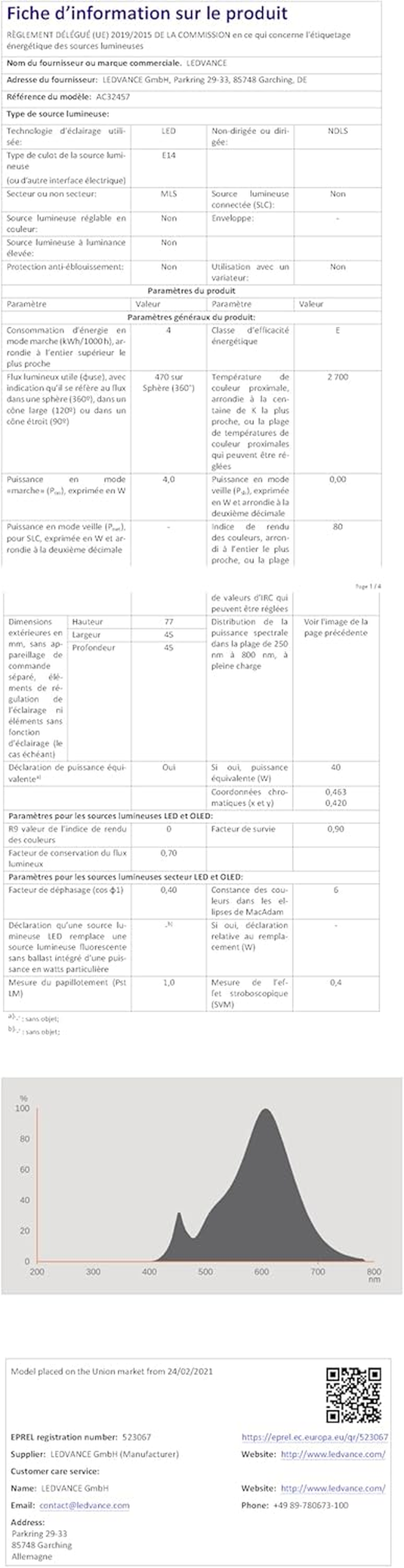 Osram LED Base Classic P Lamp, Teardrop Shape with E14 Socket, Non-Dimmable, Replaces 40 Watt, Matt, Warm White - 2700 Kelvin, Pack of 3 (Pack of 1) image number 5