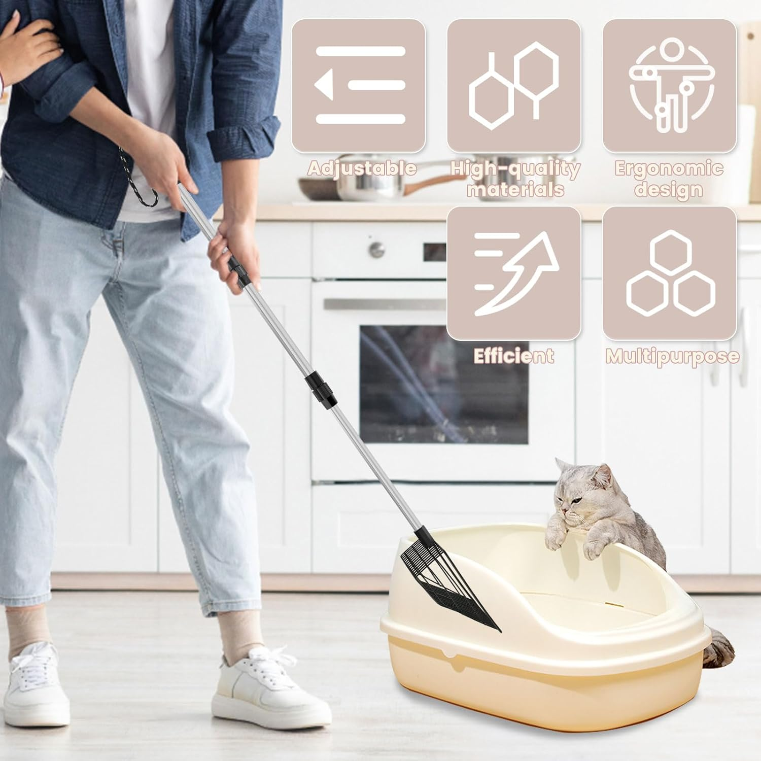 2Pcs Extendable Cat Litter Scoop, Metal Litter Scooper with Deep Shovel, Cat Litter Scooper Nonstick Cat Litter Sifter with Plating Layer for Cats Chickens image number 6