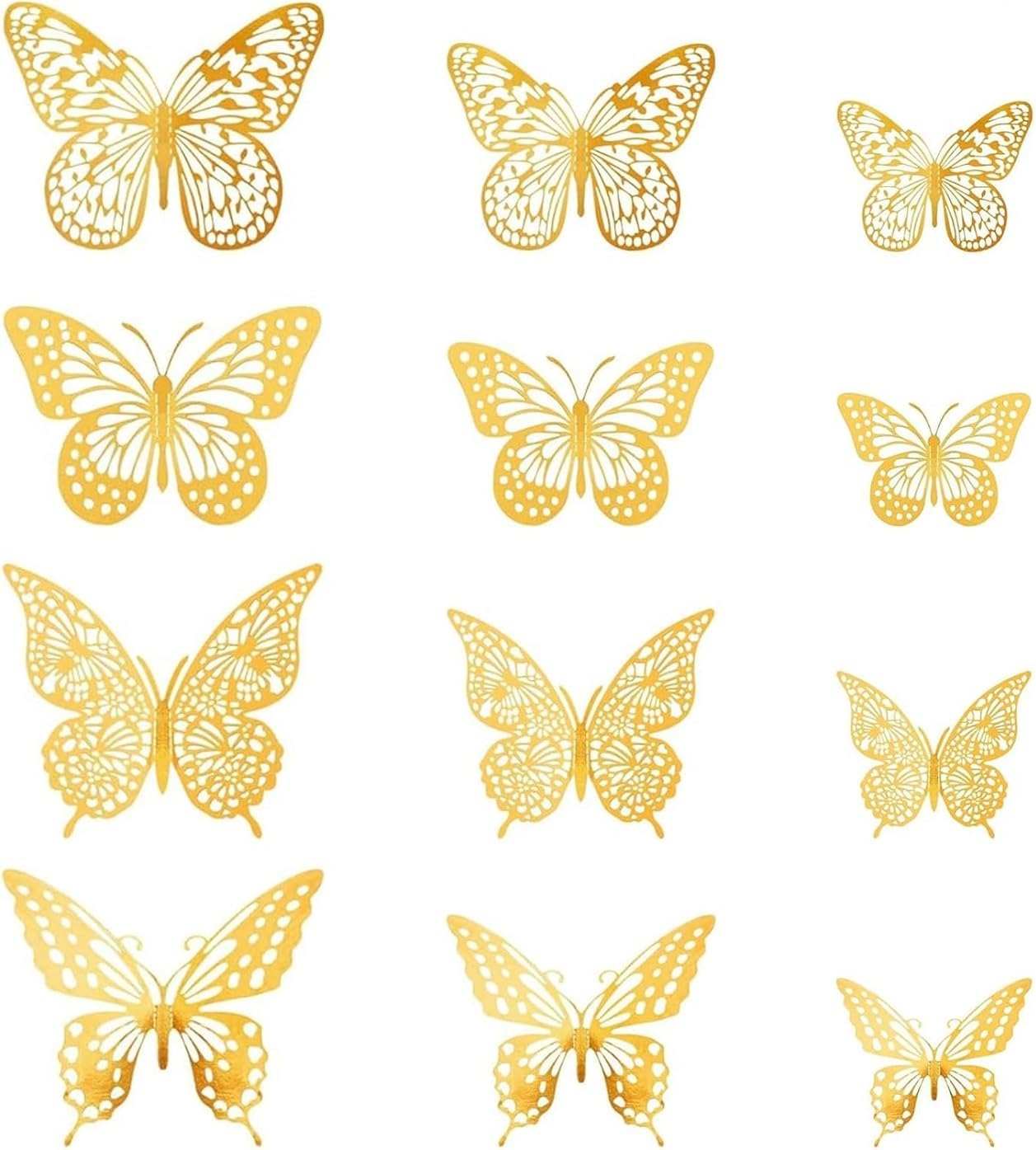 WADY 48 Pcs Butterfly Decorations 4 Styles 3 Sizes, 3D Butterfly Wall Decor Gold Party Decorations, Removable Stickers (Gold) image number 3