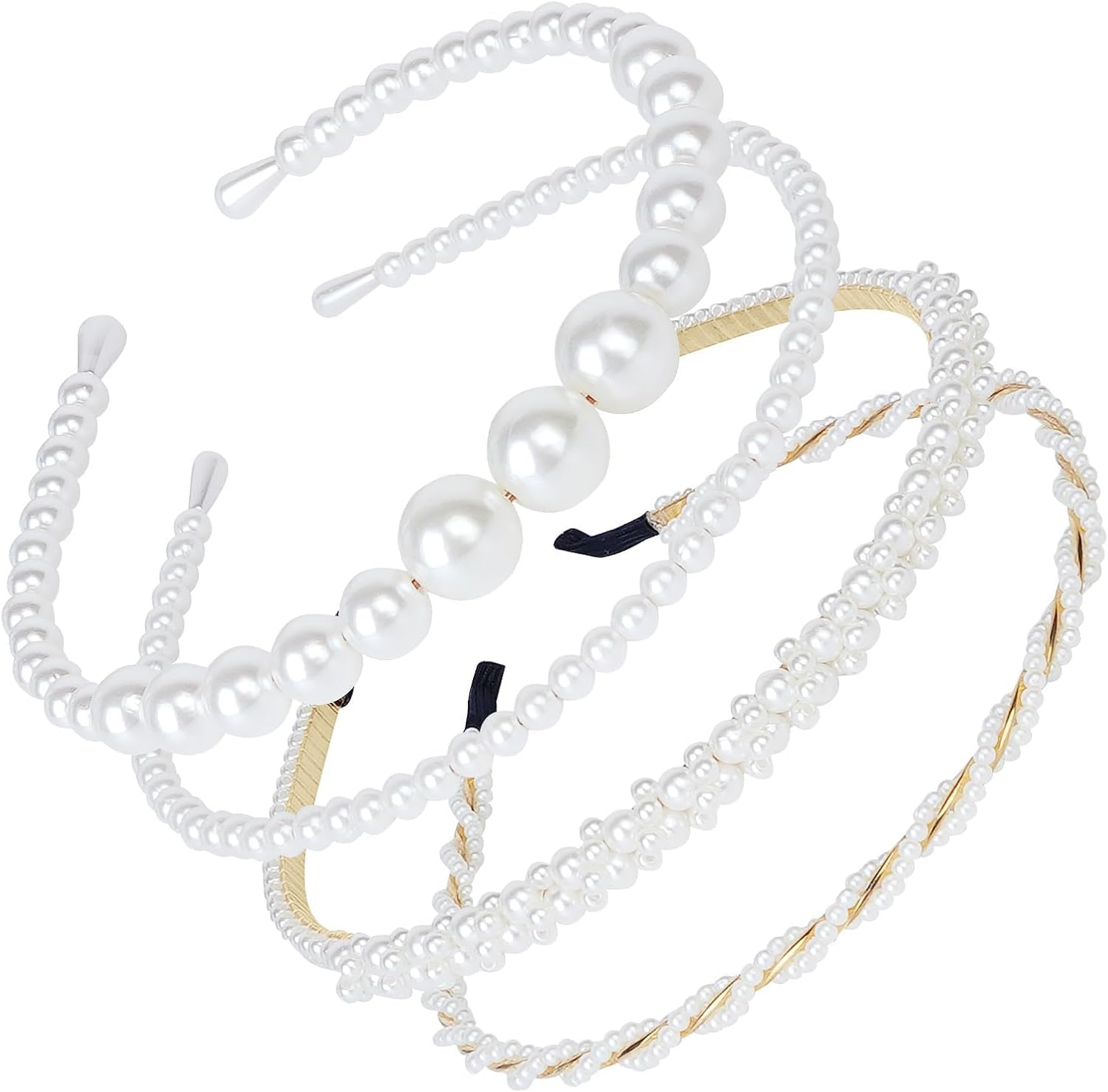 4 Pack Pearls Fashion Headbands Artificial Pearl Rhinestones Hairbands,Bridal Hair Hoop Party Wedding Hair Accessories for Women Girls image number 2