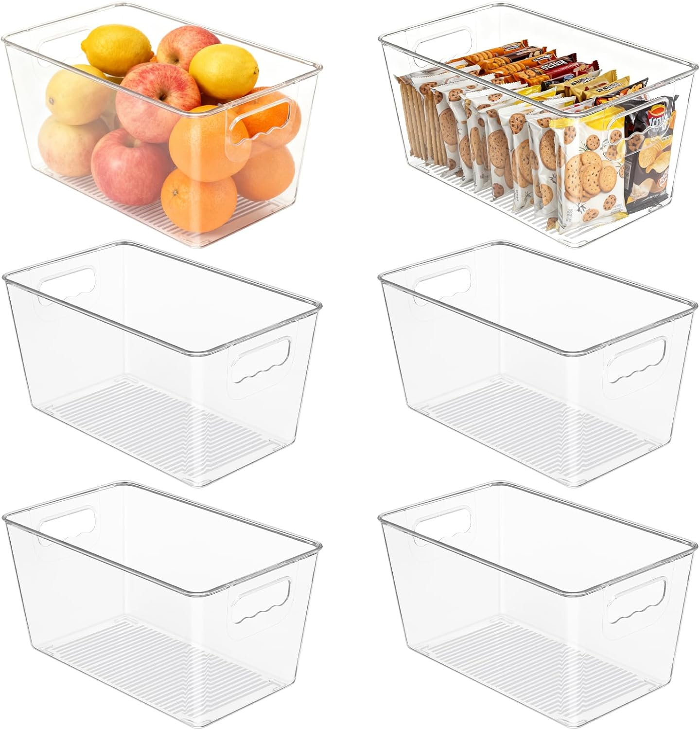 6 PCS Pantry Organiser, Food Containers for Fruits, Vegetables, Snacks, Clear Plastic Kitchen Storage & Organisation Bins with Handle, Medium Snack Box for Fridge, Cabinet, Countertops image number 5