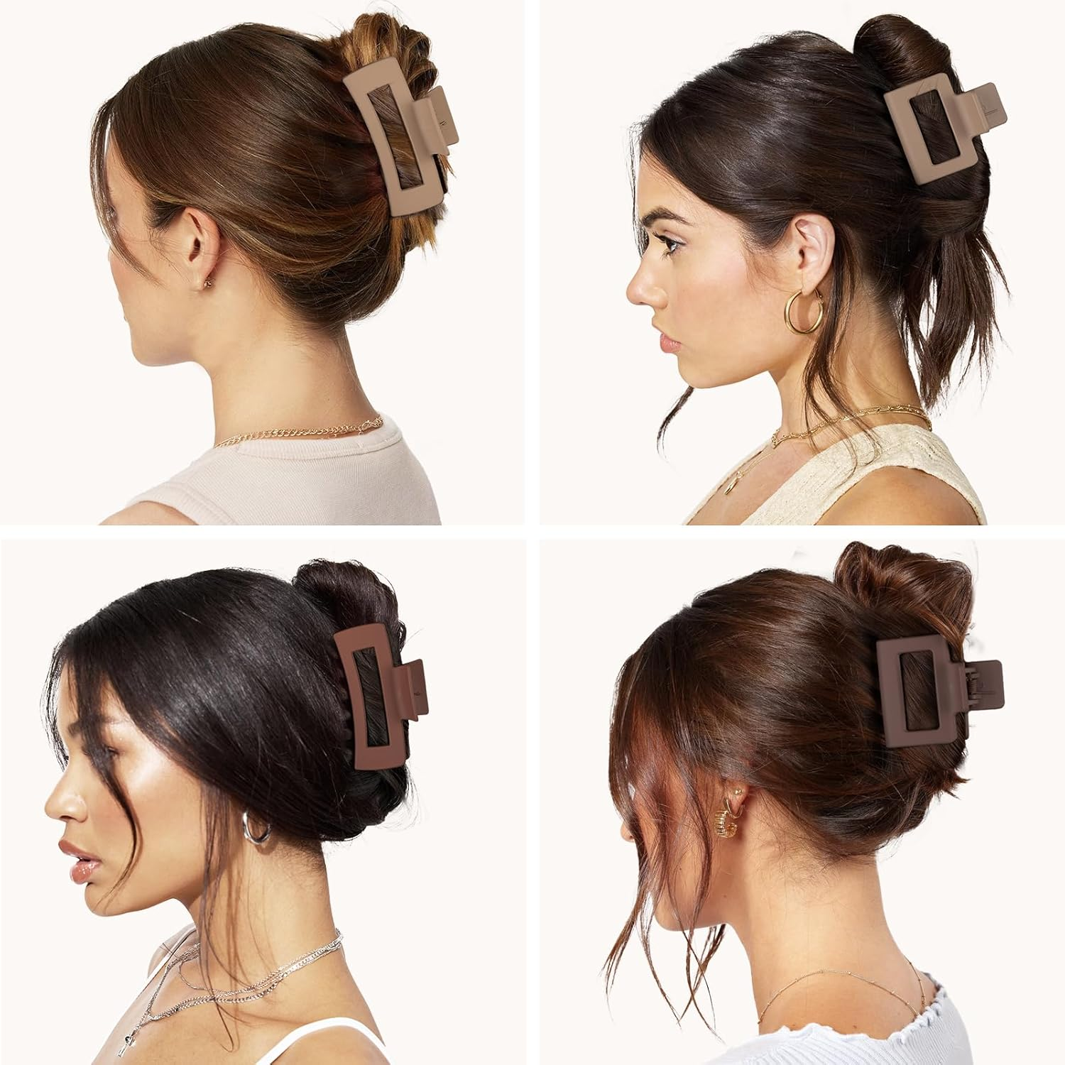 12 Pack Square Claw Clips, Large and Small Hair Claw Clips for Women Thick Thin Hair (Neutral) image number 4