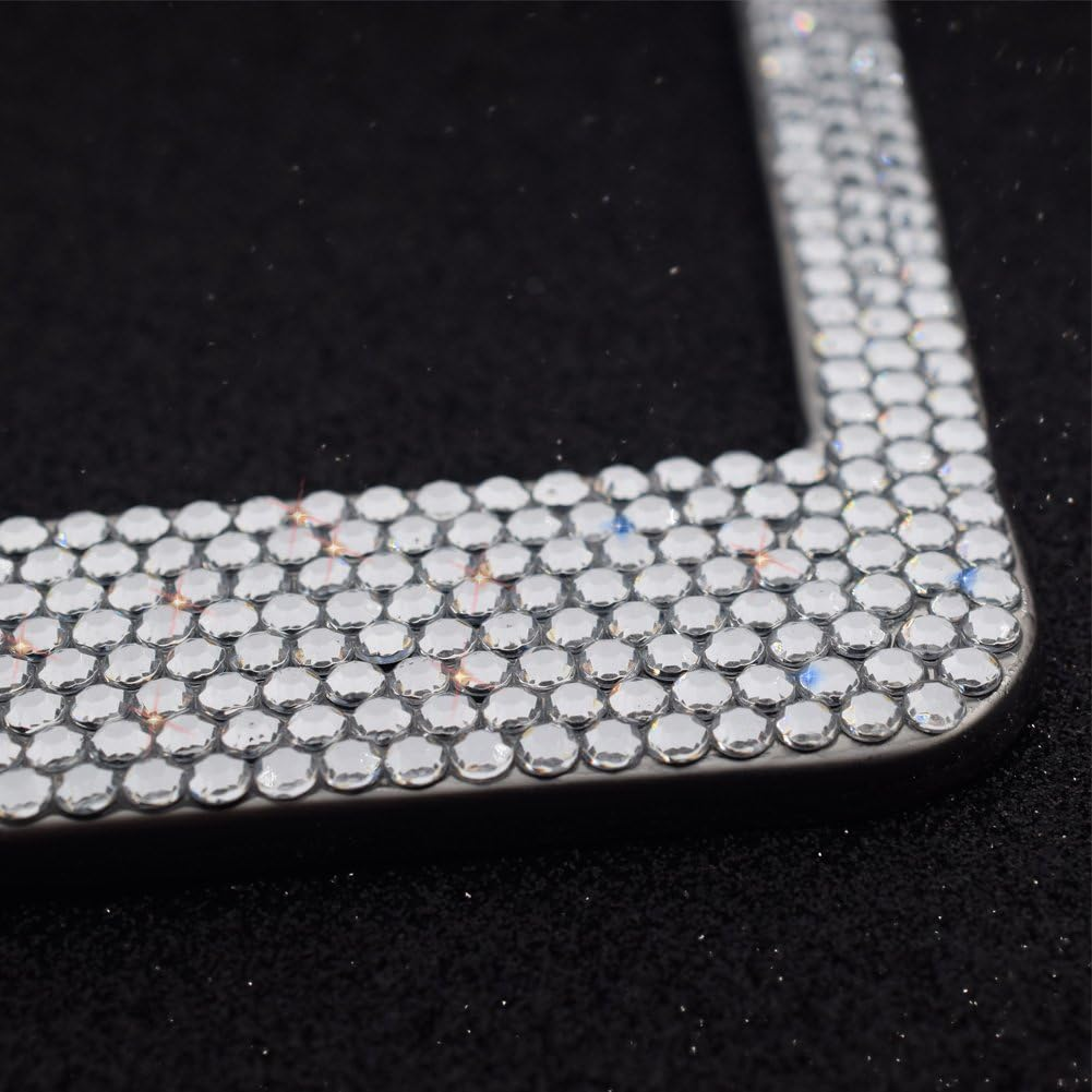 Bling Bling License Plate Frames 2 Pack - Pure Handmade Waterproof Glitter Rhinestones Crystal White License Plate Frame for Cars with 2 Holes Bonus Matching Screws Caps Set image number 4