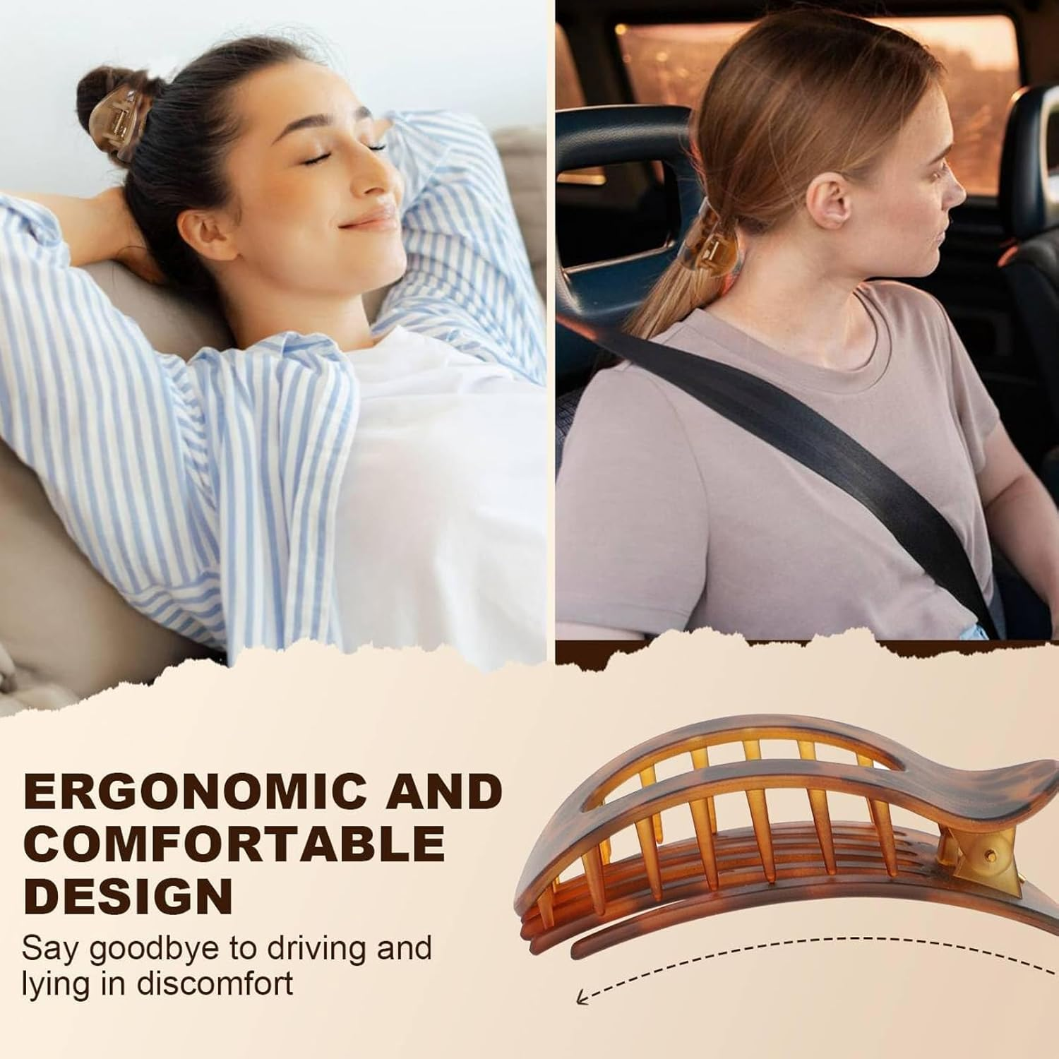 8 PCS Flat Hair Clips French round Lay down Hair Claw Clips for Women Girls Strong Hold Hair Barrettes for Thick Thin Hair Comfortable Curved Flat Clips for Lying Driving and More image number 2