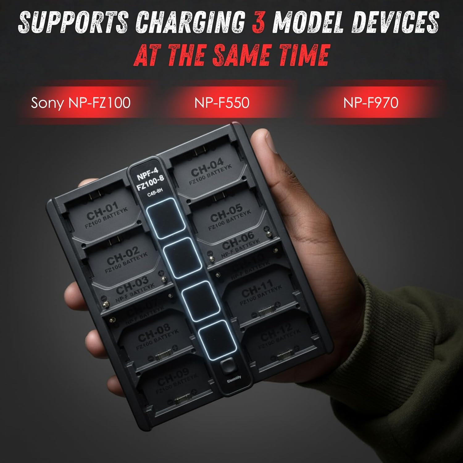 8-Slot NP-FZ100 Battery Charger with LED Display,4-Slot NP-F970 Camera Battery PD Fast Charger,Compatible with Sony A7R5/A7S3/A7M4/A7C2/A7C/A7R4/FX30 Battery image number 3