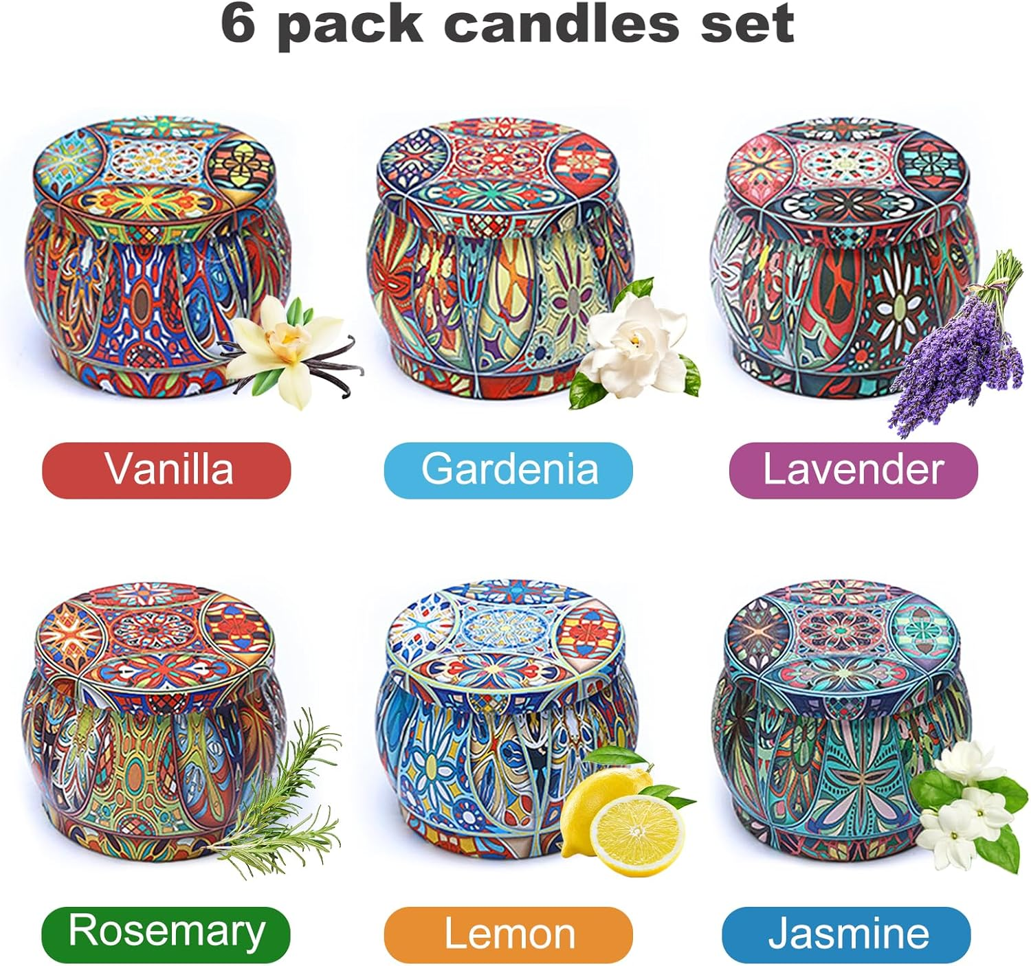 Oolong 6 Pack Scented Candles, 125G X 6 Pure Natural Soy Wax Portable Travel,Women'S Stress Relief Gift, Suitable for Christmas Birthday image number 1