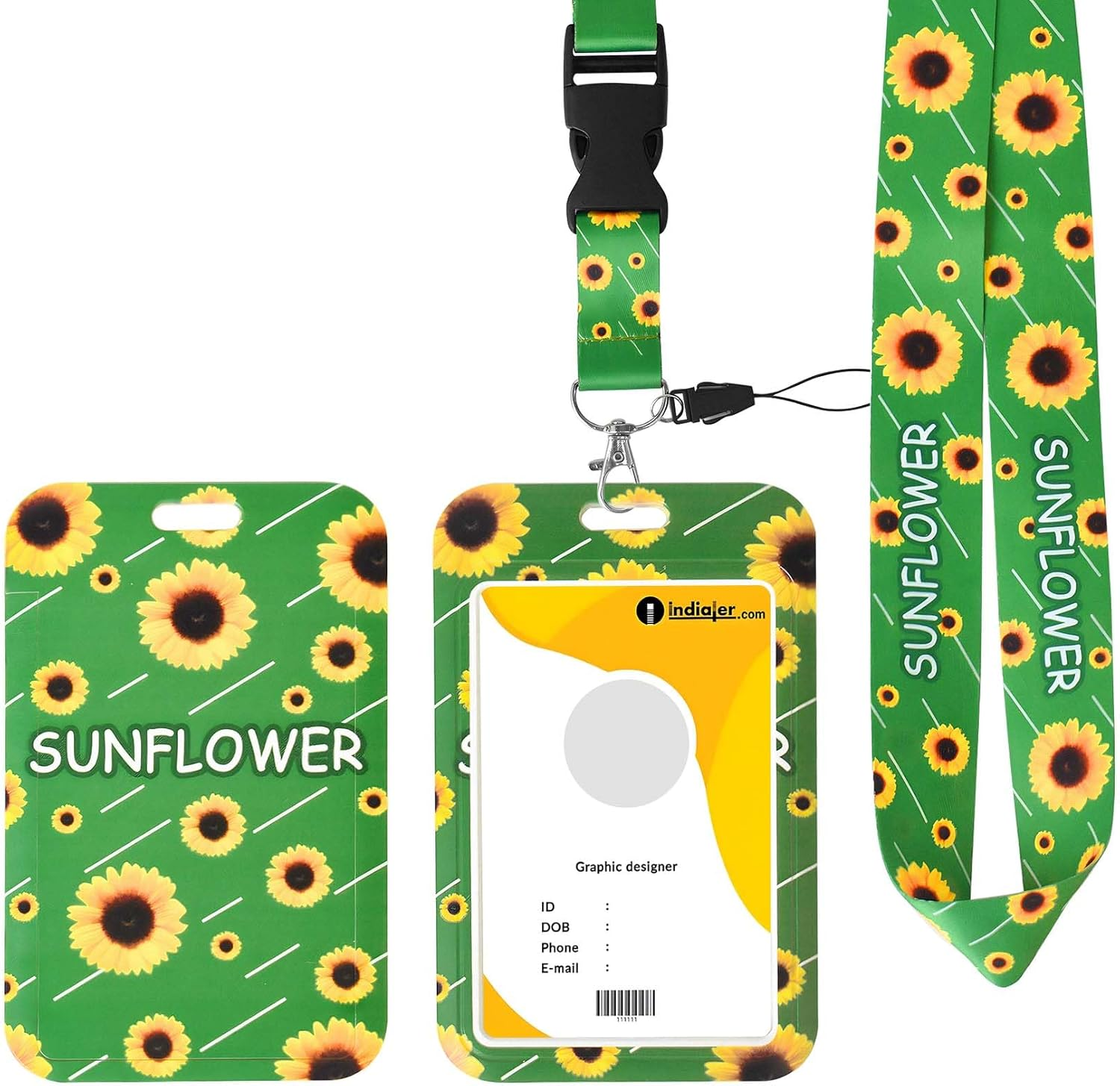 Sunflower ID Card Holder with Detachable Lanyard - ABS Plastic Badge Holder for Work, Events, Healthcare Workers, Teachers - Stylish Office Accessories image number 2