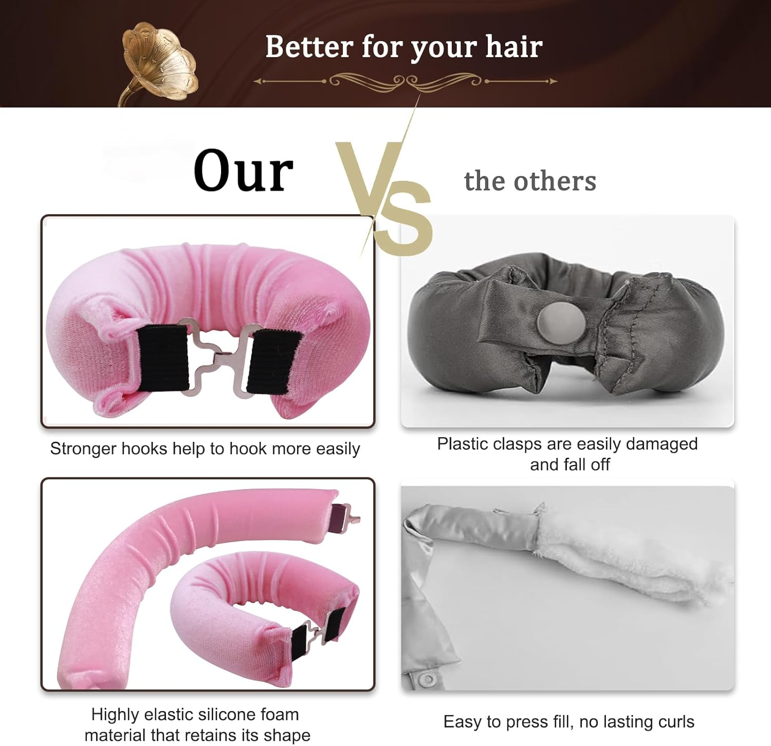 Heatless Curling Rod Headband - 3Pcs-Brown image number 4