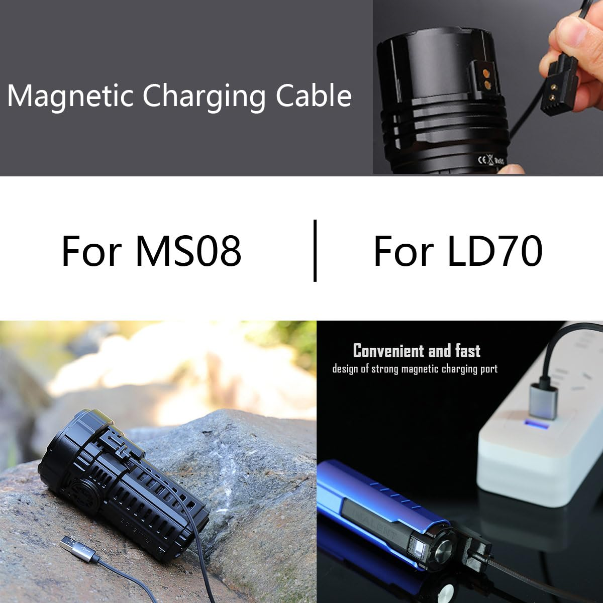 IMALENT Flashlight Accessories Universal Magnetic Charging Cable for LD70 LD10 R60C MS08 RS50 MS06 RT90 Handheld Torche [ 1Pcs in a Pack ]
