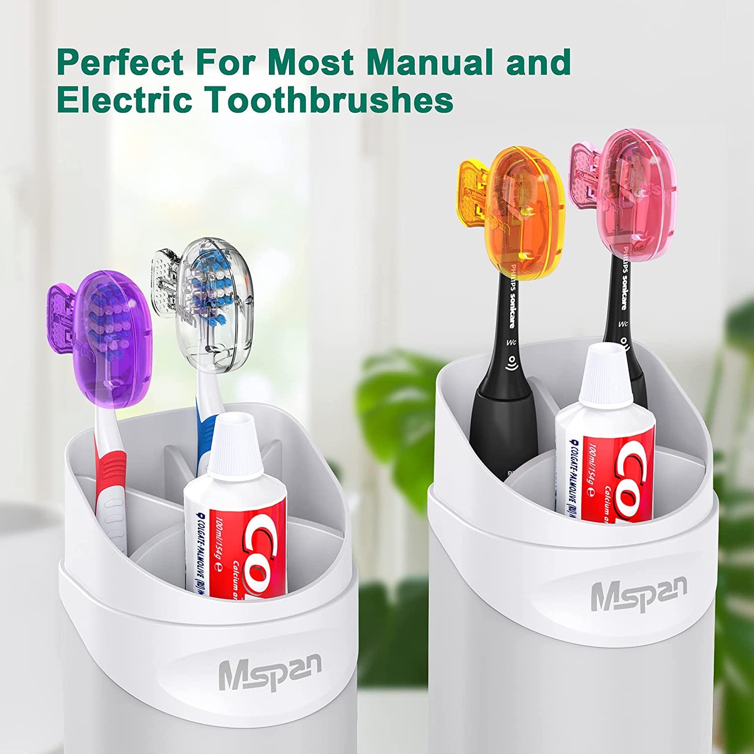 Mspan Electric Toothbrush Head Cover: Sonic Toothbrush Cap Travel Protector Plastic Brush Pod Protection Clip Case Value Pack image number 3