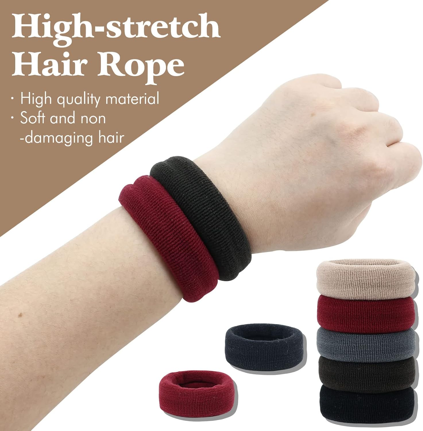 20 Pack Colorful Black Terry Cloth Knit Stretchy Elastic Wide Thick Hair Ties Scrunchies Elastics Hairbands Rubber Hair Bands Ties Ring Ponytail Holder Ponytail Twist Hair Accessories for Women Girl image number 5