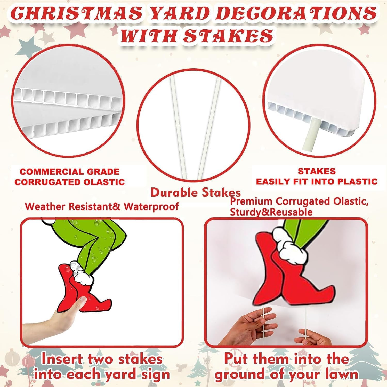 Christmas Yard Signs Stakes Outdoor, 4PCS Large Xmas Decorations Signs for Holiday Christmas Lawn Garden Pathway Decorations image number 1