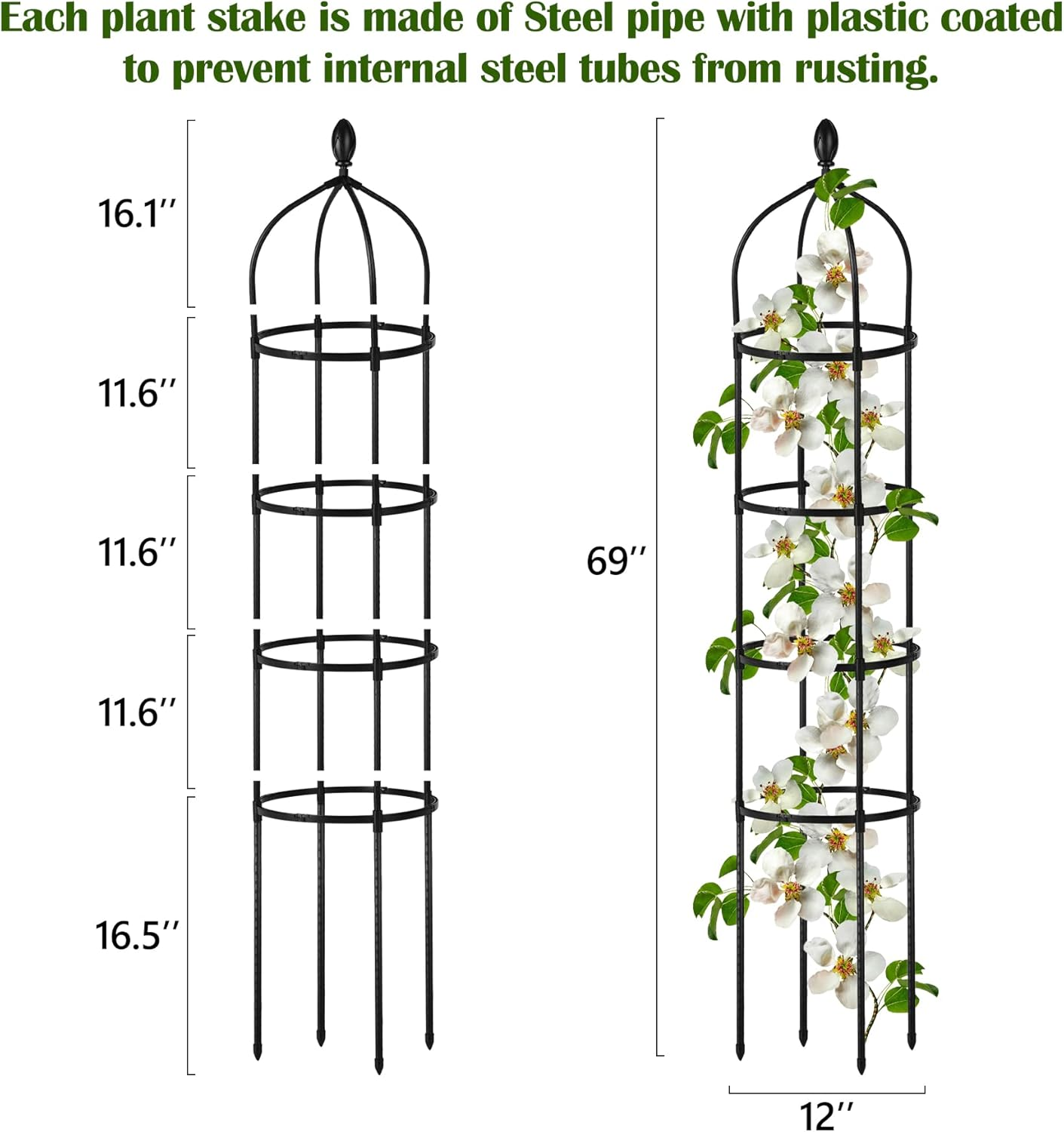 Garden Obelisk Trellis for Climbing Plants Outdoor 6 Ft Rose Bush round Trellis for Pots Rustproof Metal Plant Flower Trellises for Clematis Vine Jasmine Support Outdoor Indoor image number 4