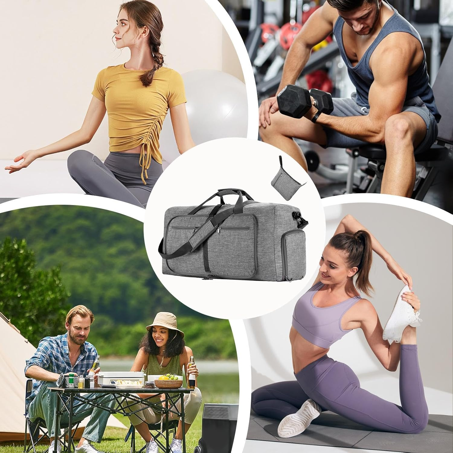 Travel Travel Bag - Travel Organiser, Travel Bag Carry Bag, Foldable Travel Equipment, Suitcase Organiser Bag, Waterproof, Sports Travel Bag with Multiple Pockets for Travel, Camping, Fitness, Gray, image number 3