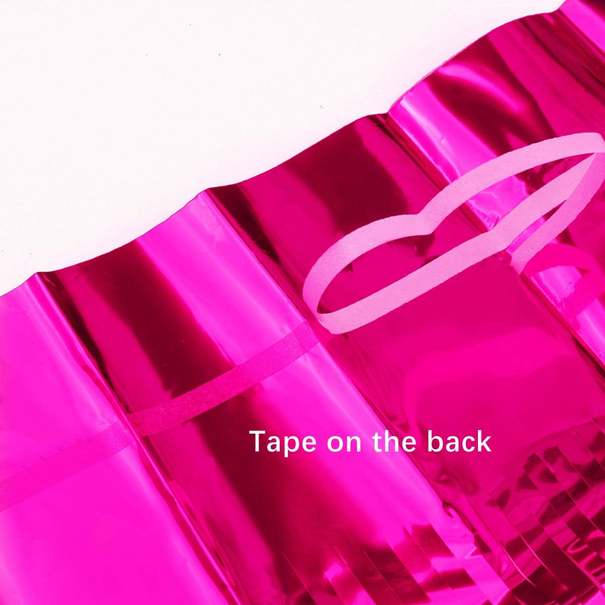 2 Pcs 3.2Ft X 8.2Ft Shiny Hot Pink Metallic Tinsel Foil Fringe Curtains Photo Booth Backdrop for Birthday Wedding Holiday Celebration Bachelorette Party Decorations (Hot Pink) - Pink image number 4