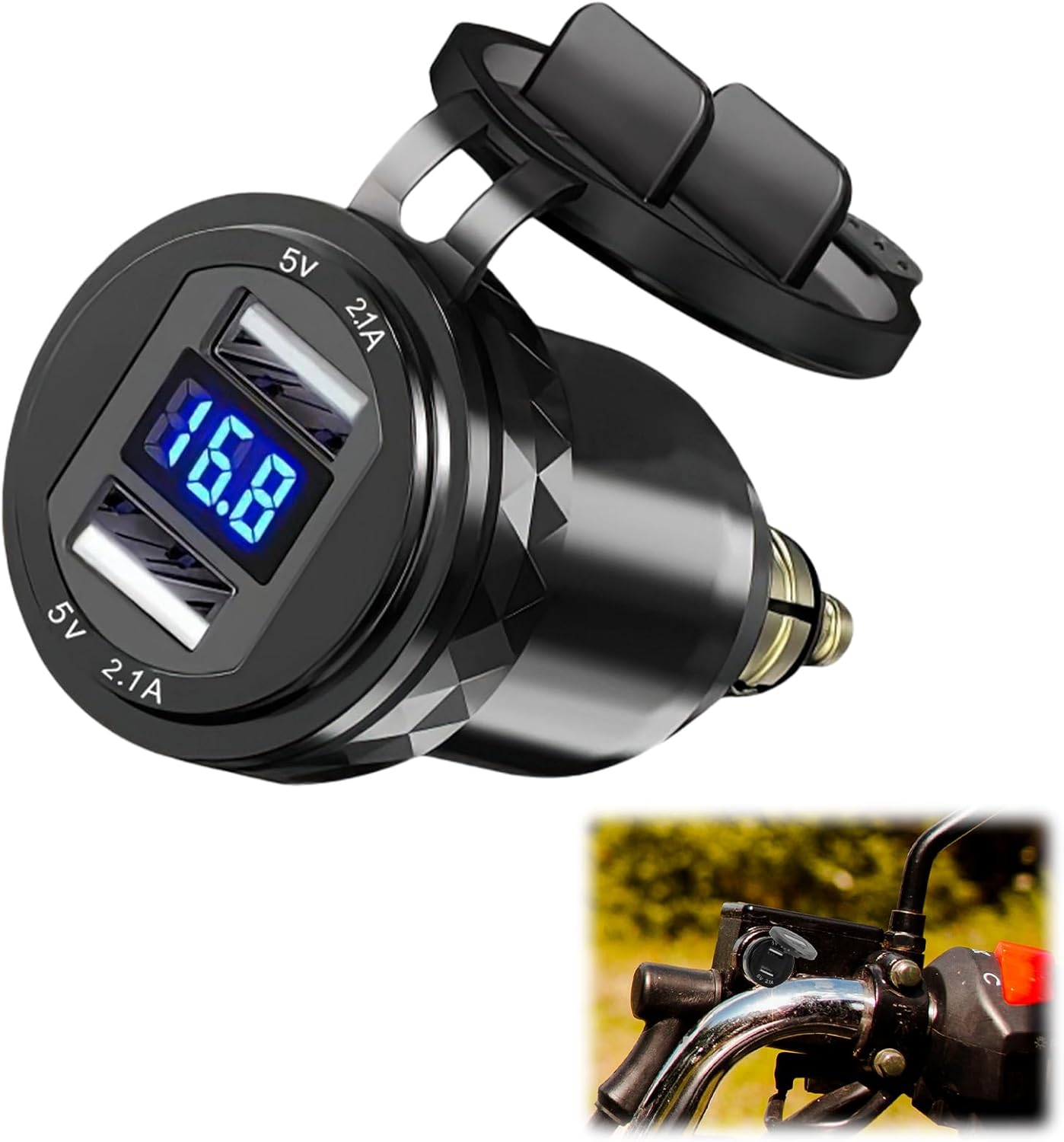 DIN Hella Plug to USB Adapter, Motorcycle Charger with Voltmeter Display, Aluminium USB Socket Waterproof Cigarette Lighter Charger for 12V-24V Ducati, Triumph, BMW