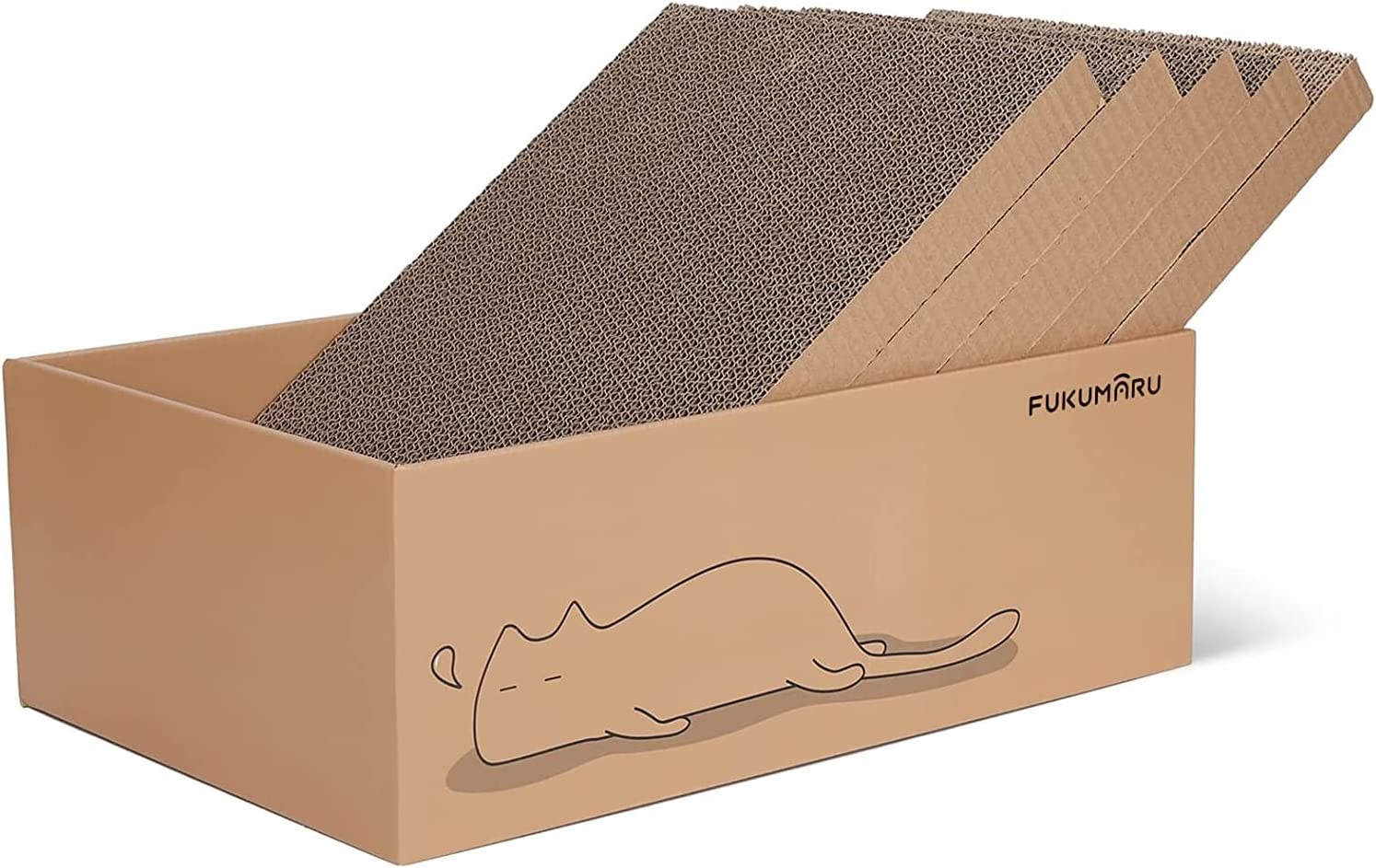 FUKUMARU Cat Scratcher with Box, 5 PCS Reversible Cat Scratch Pad, Corrugated Scratching Bed for Indoor Kitty, 5 in 1 Replacement Cardboard Refill Lounge for Small Medium and Large Cats, Lazy Cat image number 5